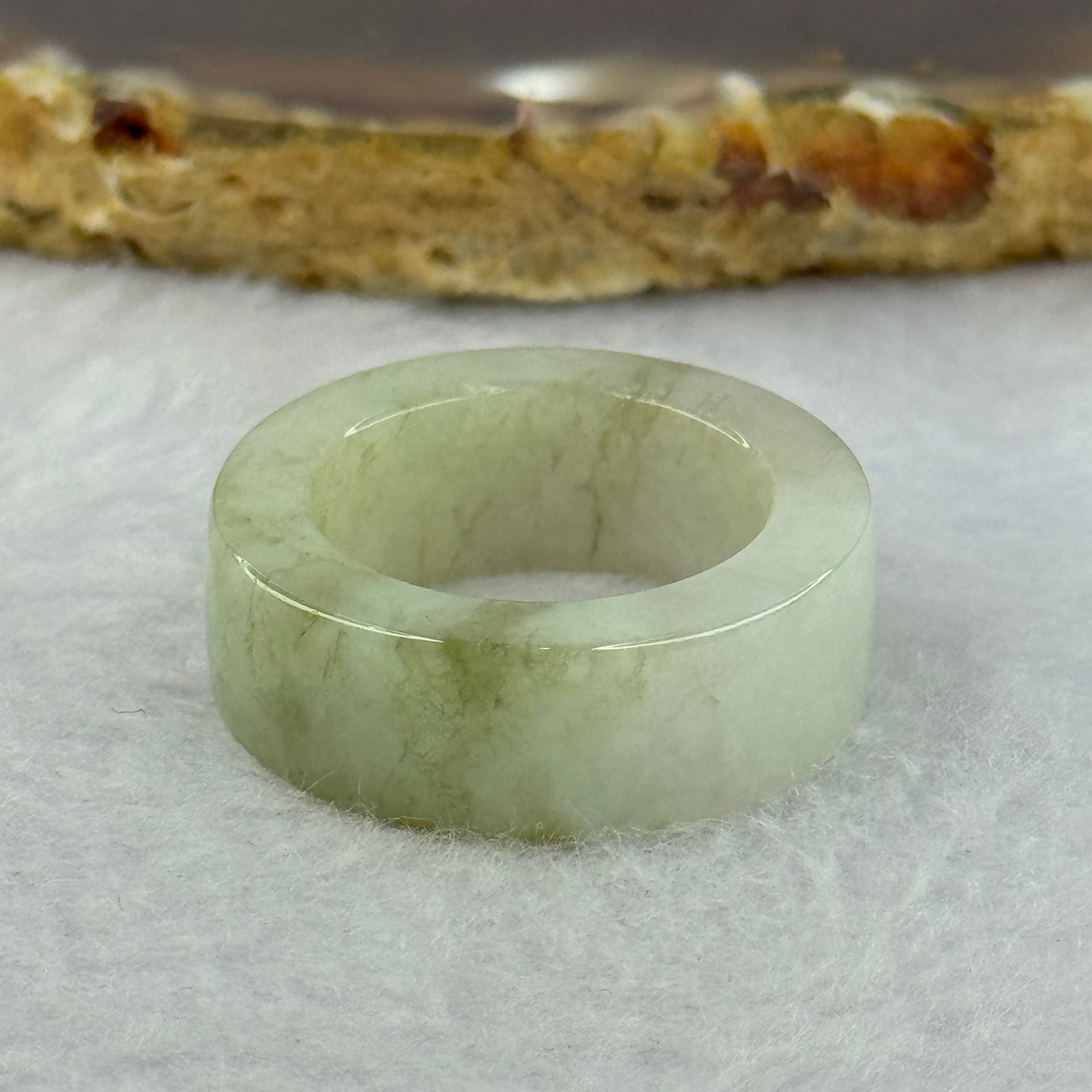 Type A Light Green and Yellow Brown Patches Jadeite Ring 8.91g 9.0 by 4.4mm US8 HK17.6 - Huangs Jadeite and Jewelry Pte Ltd