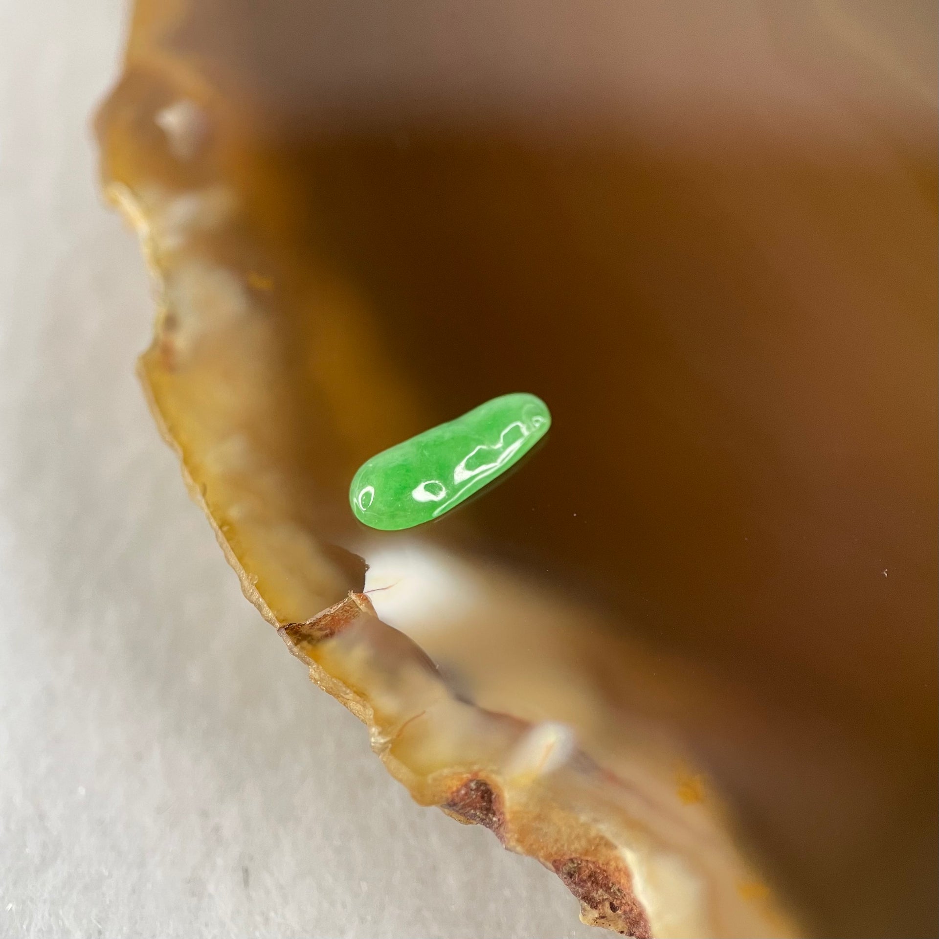 Type A Old Mine Full Green Jadeite Peapod Charm Stone For Setting 0.14g 9.4 by 3.6 by 1.7mm - Huangs Jadeite and Jewelry Pte Ltd