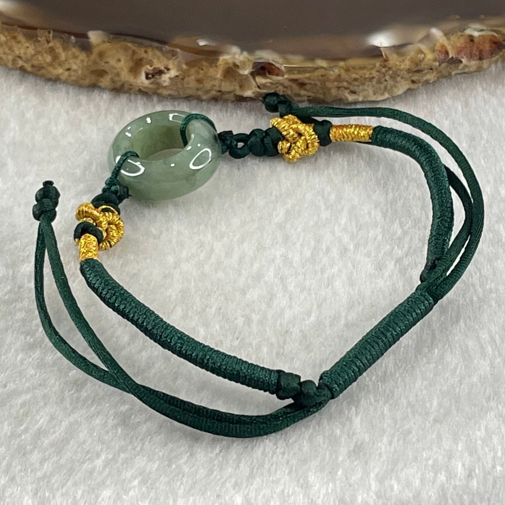 Type A Blueish Green Jadeite Ping An Kou String Bracelet 3.64g 16.3 by 6.6mm - Huangs Jadeite and Jewelry Pte Ltd