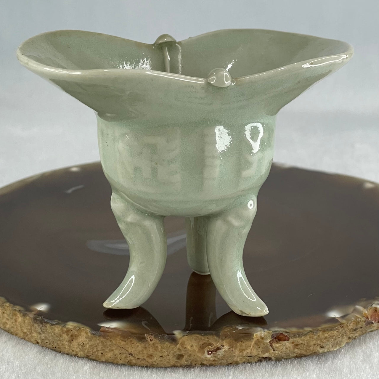 Light Blueish Green Porcelain Wine Cup Display 73.45g 86.3 by 54.0 by 65.2mm - Huangs Jadeite and Jewelry Pte Ltd