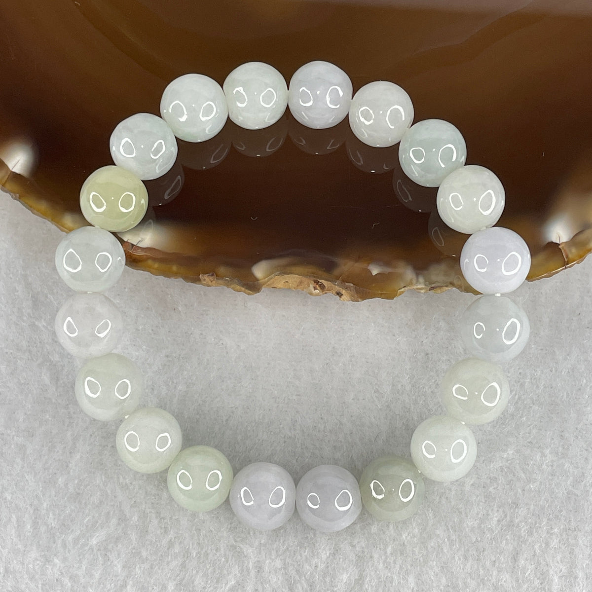 Natural Type A Light Lavender & Light Green Jadeite Bead Bracelet | Untreated Chun Dai Cai Fei Cui Stretch Bracelet (26.77g | 14.5cm Wrist | 9.3mm | 20 Beads)