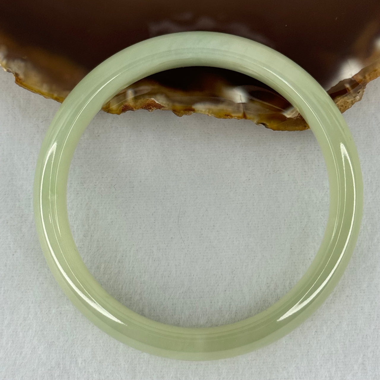 Type A Translucent Semi Icy Jelly Light Green Jadeite Bangle Internal Diameter 56.8mm 45.95g 12.6 by 7.0mm (Very Slight External Rough) - Huangs Jadeite and Jewelry Pte Ltd