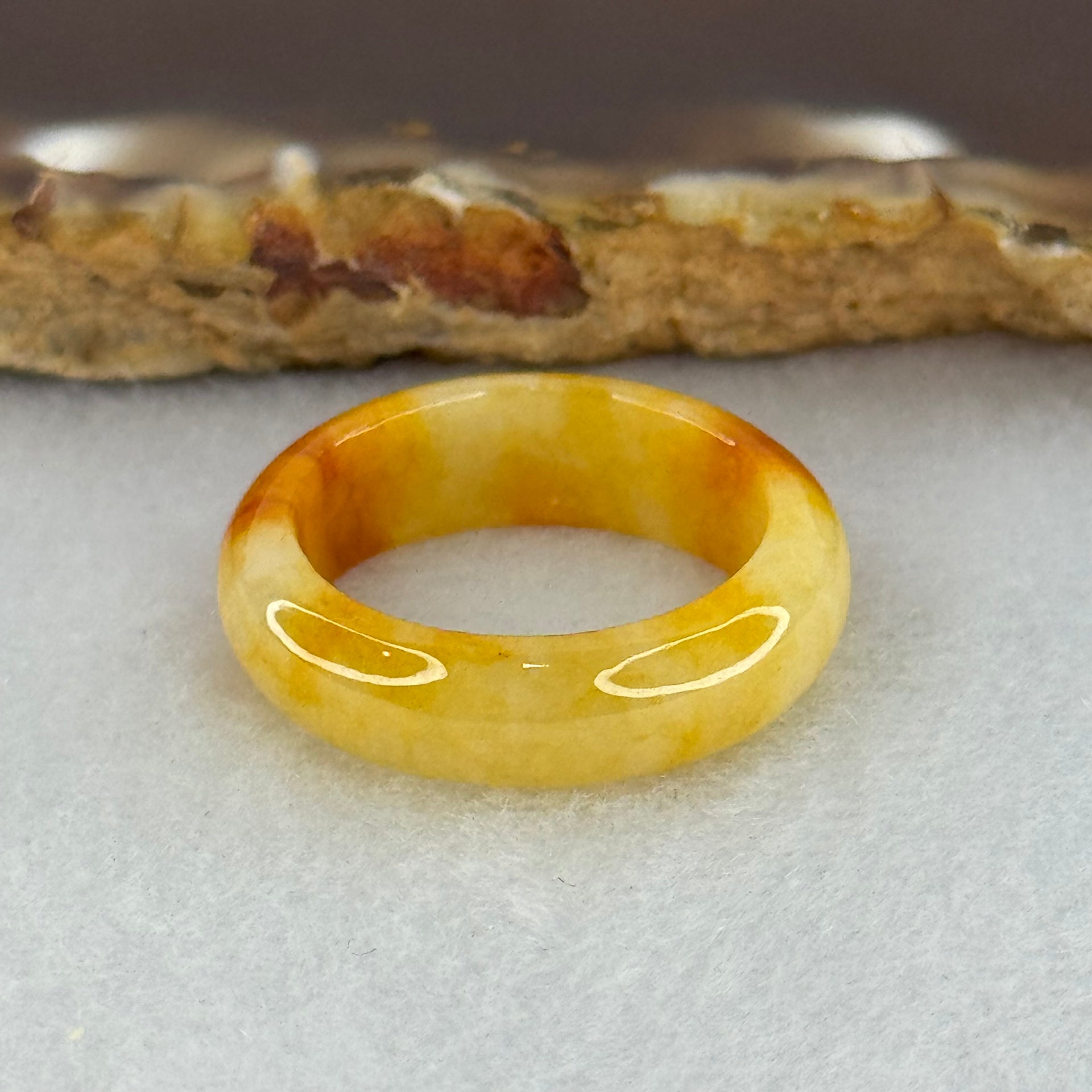 Type A Yellow Red Jadeite Ring 3.45g 6.3 by 3.3mm US 7.3 HK 16.2 (Burned with Very Slight Internal Lines) - Huangs Jadeite and Jewelry Pte Ltd