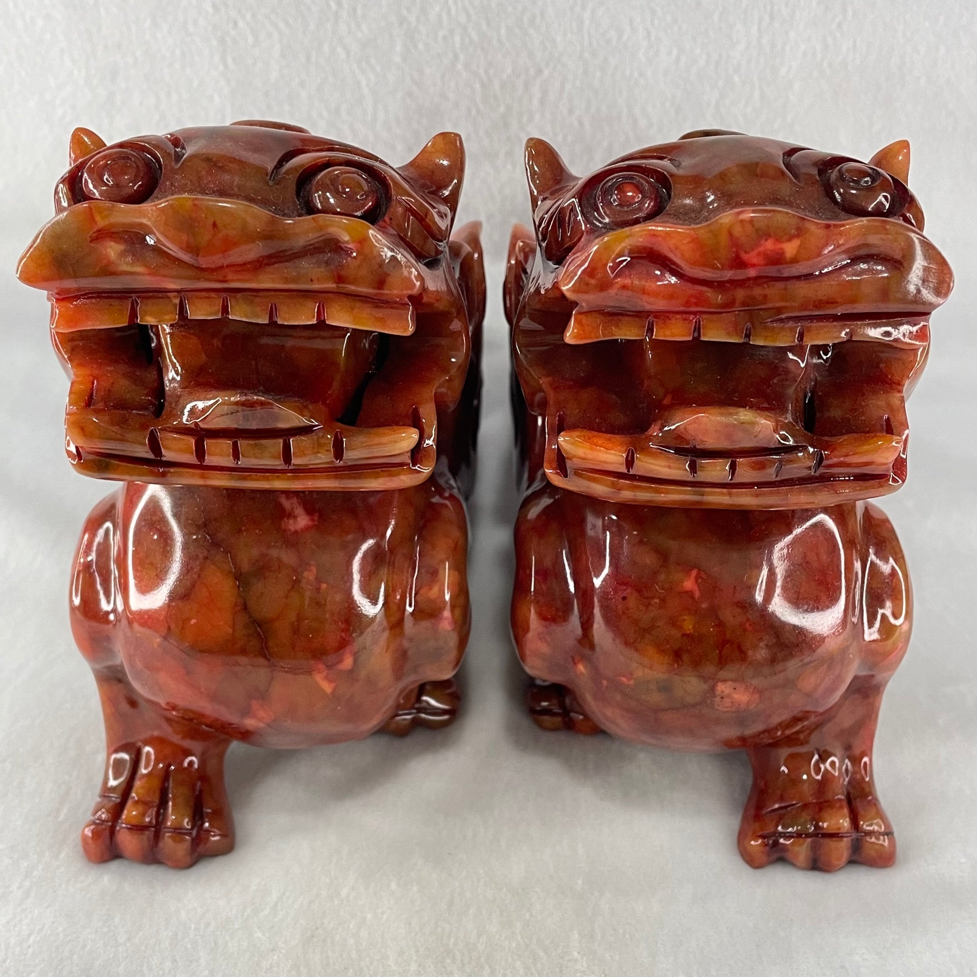 Antique Natural Red Jasper Pixiu Pair Display Total Weight 3,589.0g each about 190.0 by 76.4 by 142.5mm - Huangs Jadeite and Jewelry Pte Ltd