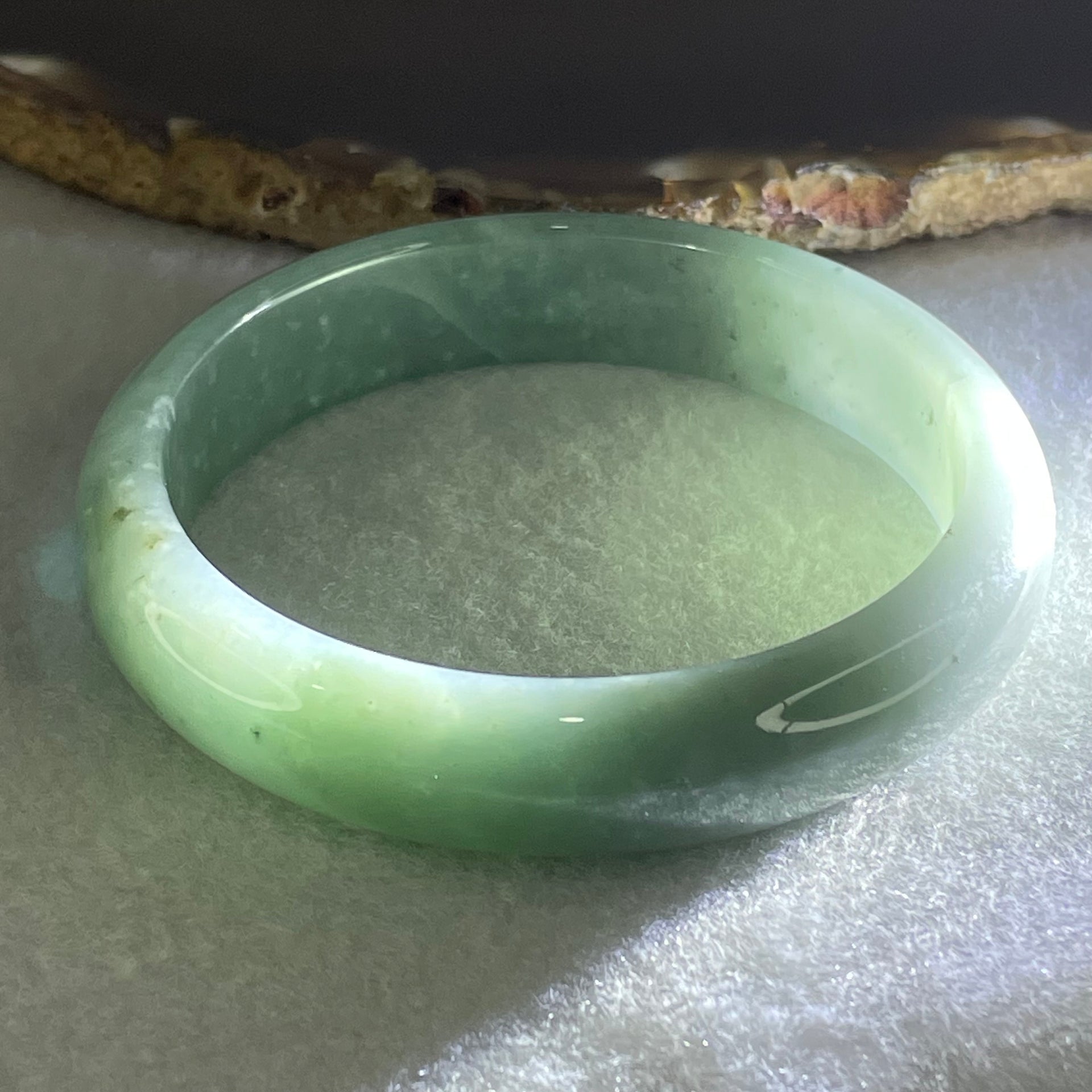 Type A Blueish Green Jadeite Bangle 48.91g Inner Diameter 57.1mm 12.9 by 7.2mm (Internal Line) - Huangs Jadeite and Jewelry Pte Ltd