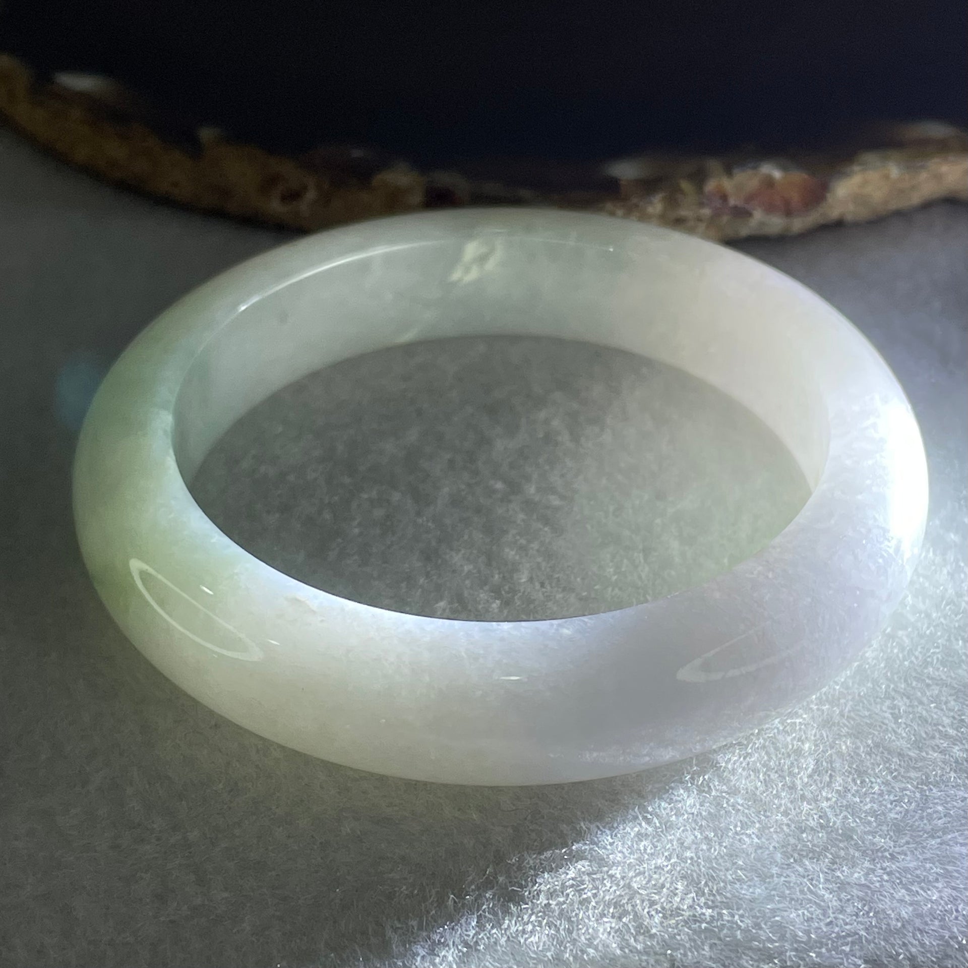 Type A Light Green with Faint Lavender Jadeite Bangle 58.05g Inner Diameter 54.4mm 12.5 by 9.0mm (Close to Perfect) - Huangs Jadeite and Jewelry Pte Ltd