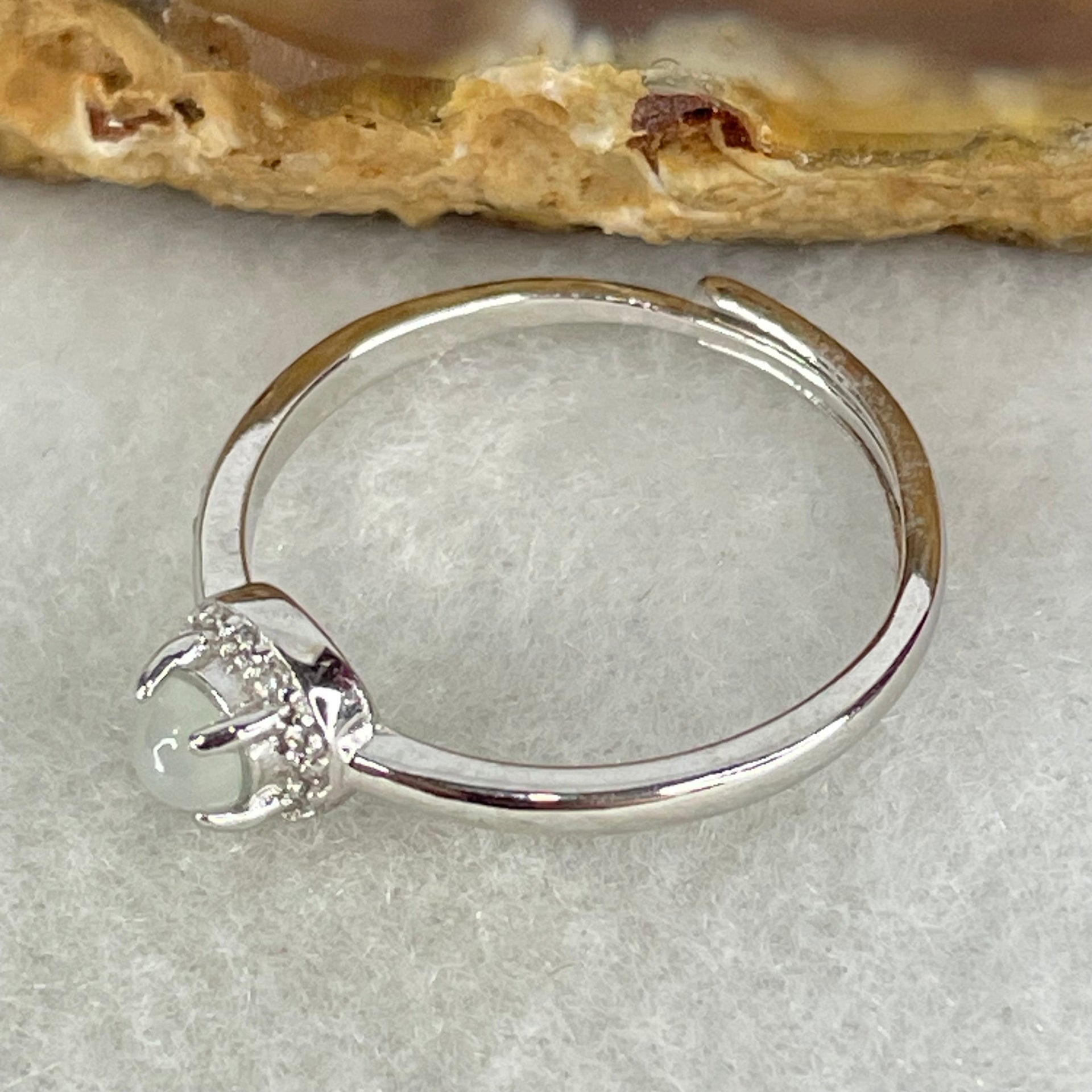 Type A Semi Icy Lavender Cabochon Jadeite in S925 Sliver Ring (Adjustable Size) 1.26g 3.5 by 3.0mm - Huangs Jadeite and Jewelry Pte Ltd