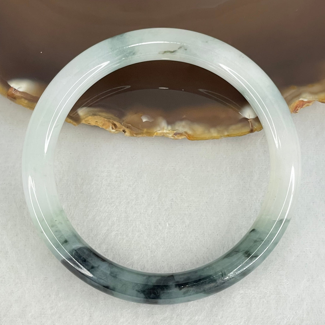 Type A Faint Green with Blueish Green Patches Jadeite Bangle Internal Diameter 53.2mm 31.33g 8.0 by 8.1mm (Internal Lines) - Huangs Jadeite and Jewelry Pte Ltd