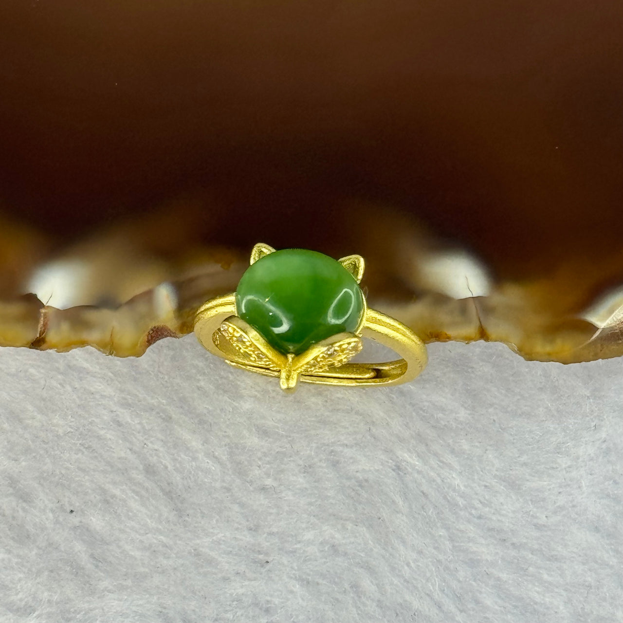 Type A Chalcedony in S925 Sliver Ring In Gold Color (Adjustable Size) 2.40g 9.8 by 8.0 by 4.6mm - Huangs Jadeite and Jewelry Pte Ltd