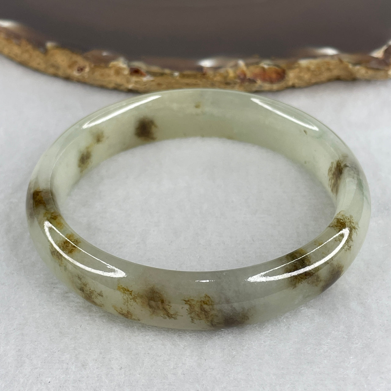 NGI Certified Type A Near-Colorless with Brown Patches Jadeite Bangle | Untreated Clear Water & Golden Amber Fei Cui Bangle (49.19g | Inner Diameter 58.23mm | 13.0 x 7.1mm)