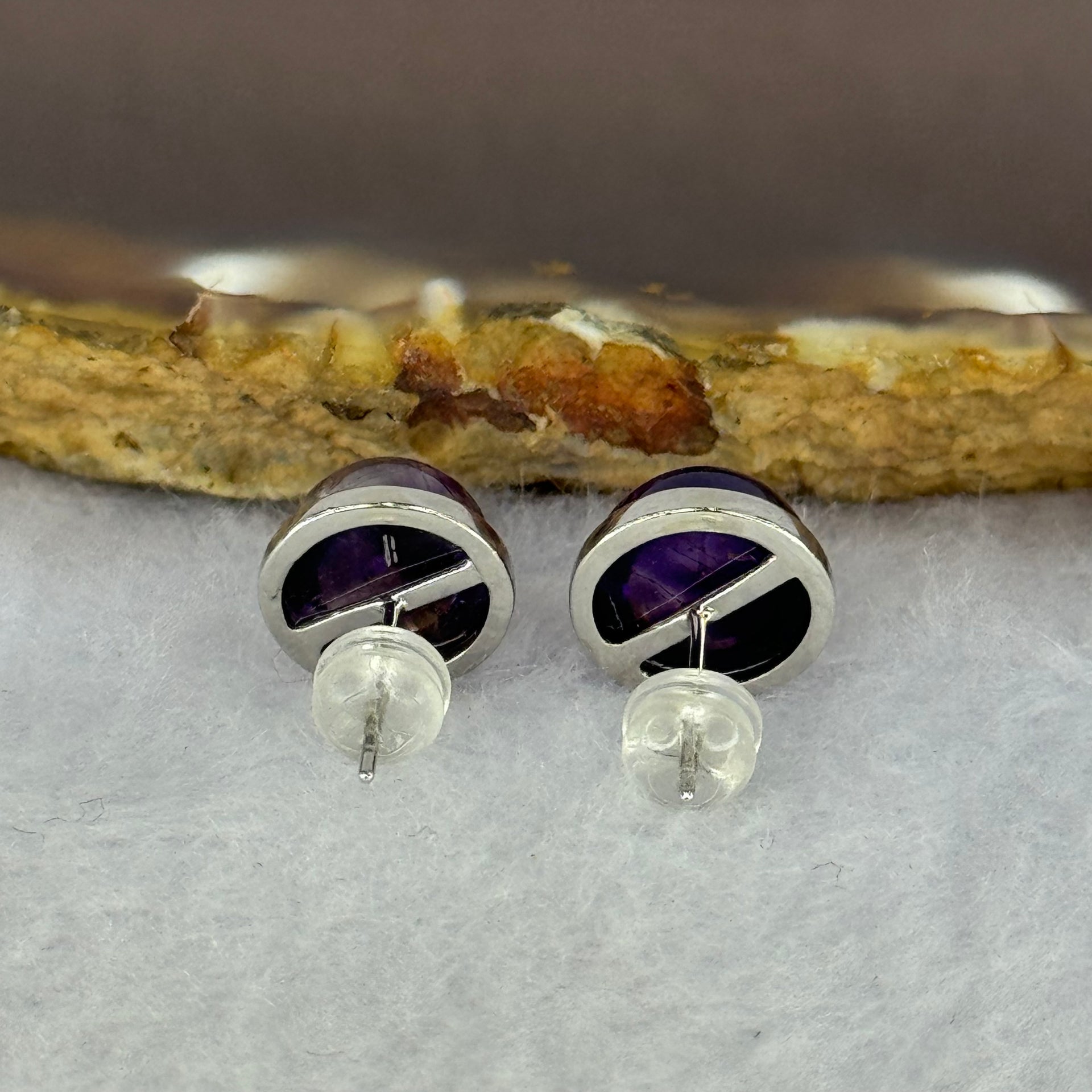 Good Grade Natural Super 7 S925 Silver Earrings 2.63g 8.7 by 5.5mm - Huangs Jadeite and Jewelry Pte Ltd