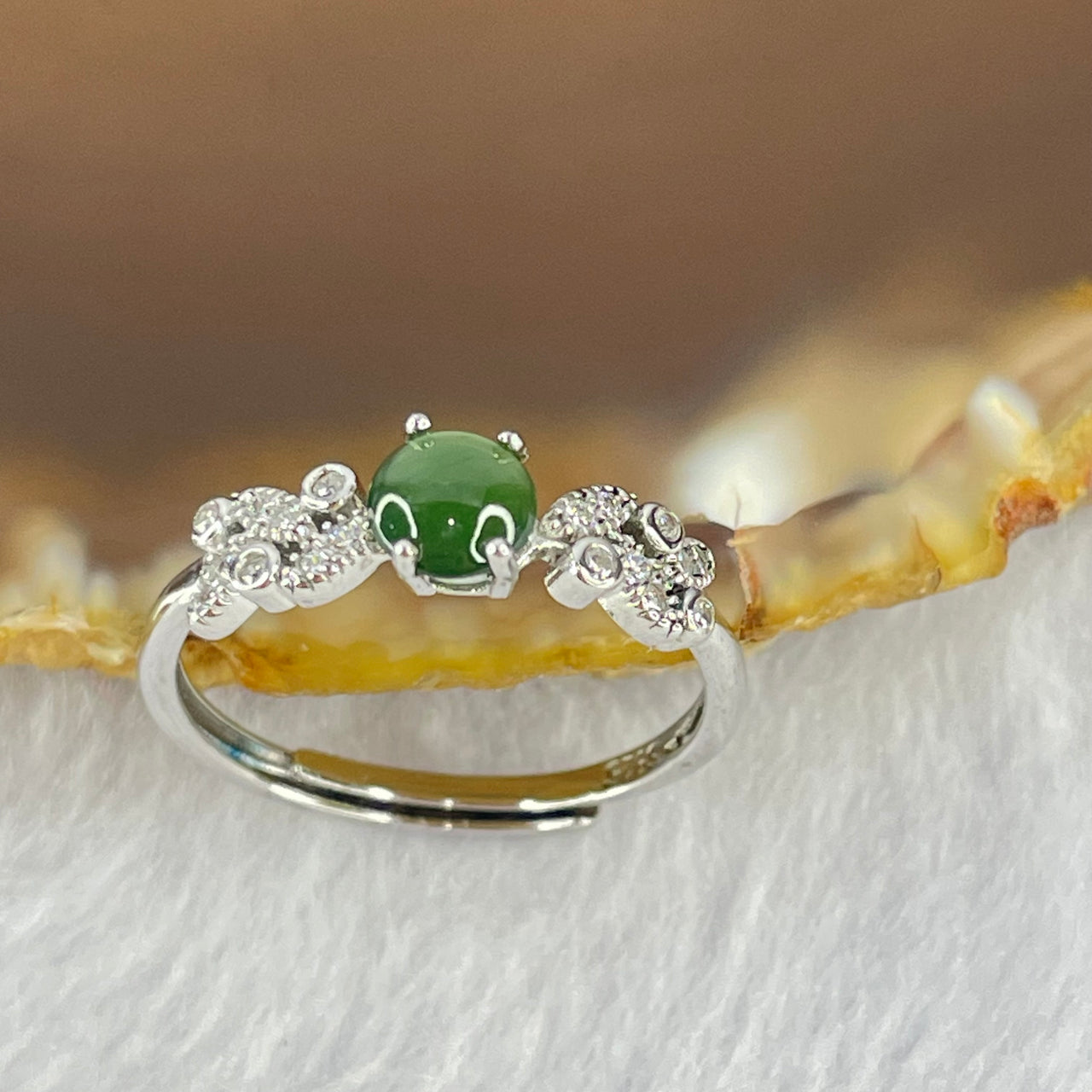 Natural Icy Green Jadeite In S925 Sliver Ring (Adjustable Size) 1.31g 4.5 by 2.5mm - Huangs Jadeite and Jewelry Pte Ltd