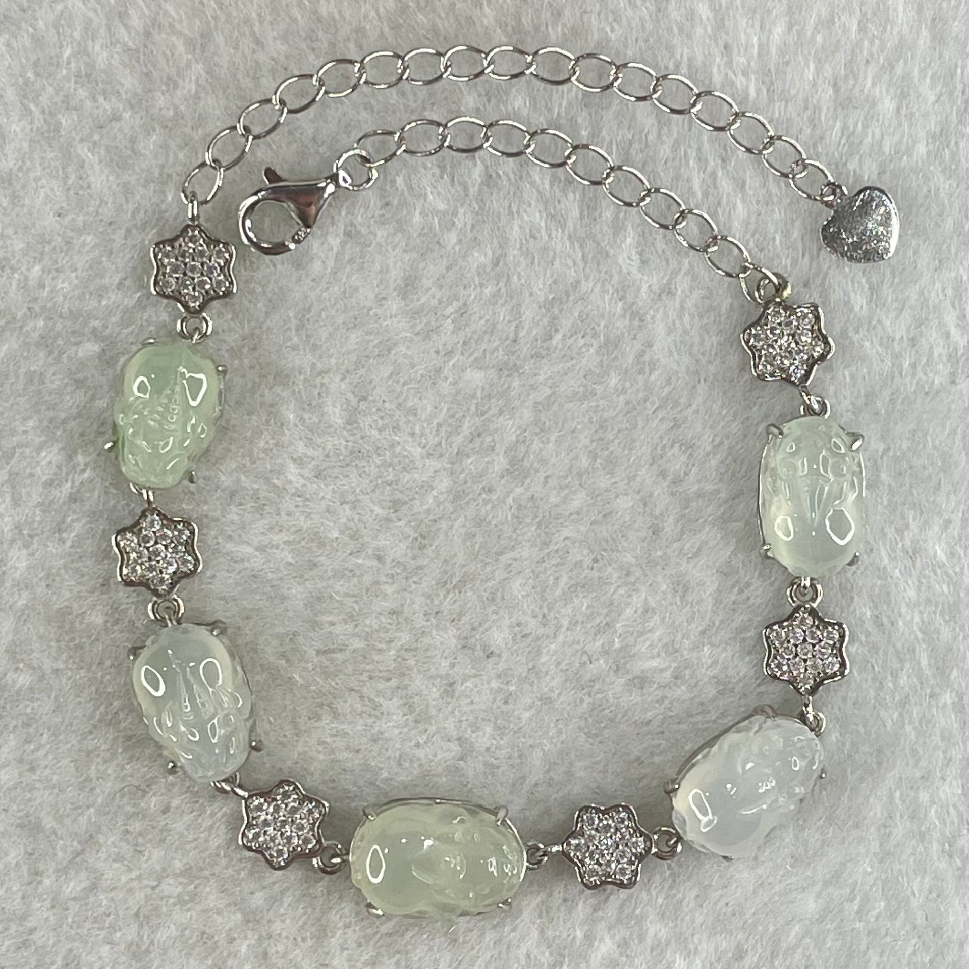 Type A Icy Faint Green and Faint Lavender to Colourless Jadeite 5 Pixiu S925 Silver Bracelet 6.61g 11.1 by 7.8 by 4.8mm - Huangs Jadeite and Jewelry Pte Ltd
