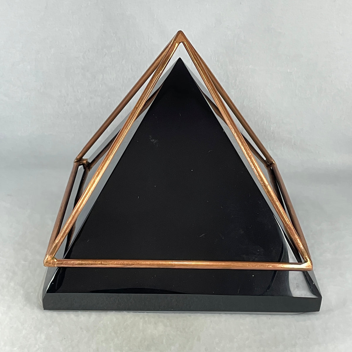 Monumental Black Onyx Pyramid Display in Handcrafted Copper Frame | Sovereign Guardian & Grounding Energy Centerpiece (5,387.7g | 190x190mm | Anchor, Negative Energy Vortex Shield & Feng Shui Wealth Fortress)