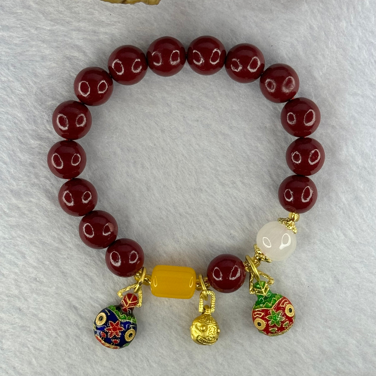 Natural Cinnabar Beads with Charms Bracelet 红朱砂手链 36.26g 16cm 10.2mm 15 Beads 11.7 by 8.3mm 1 LuluTong - Huangs Jadeite and Jewelry Pte Ltd
