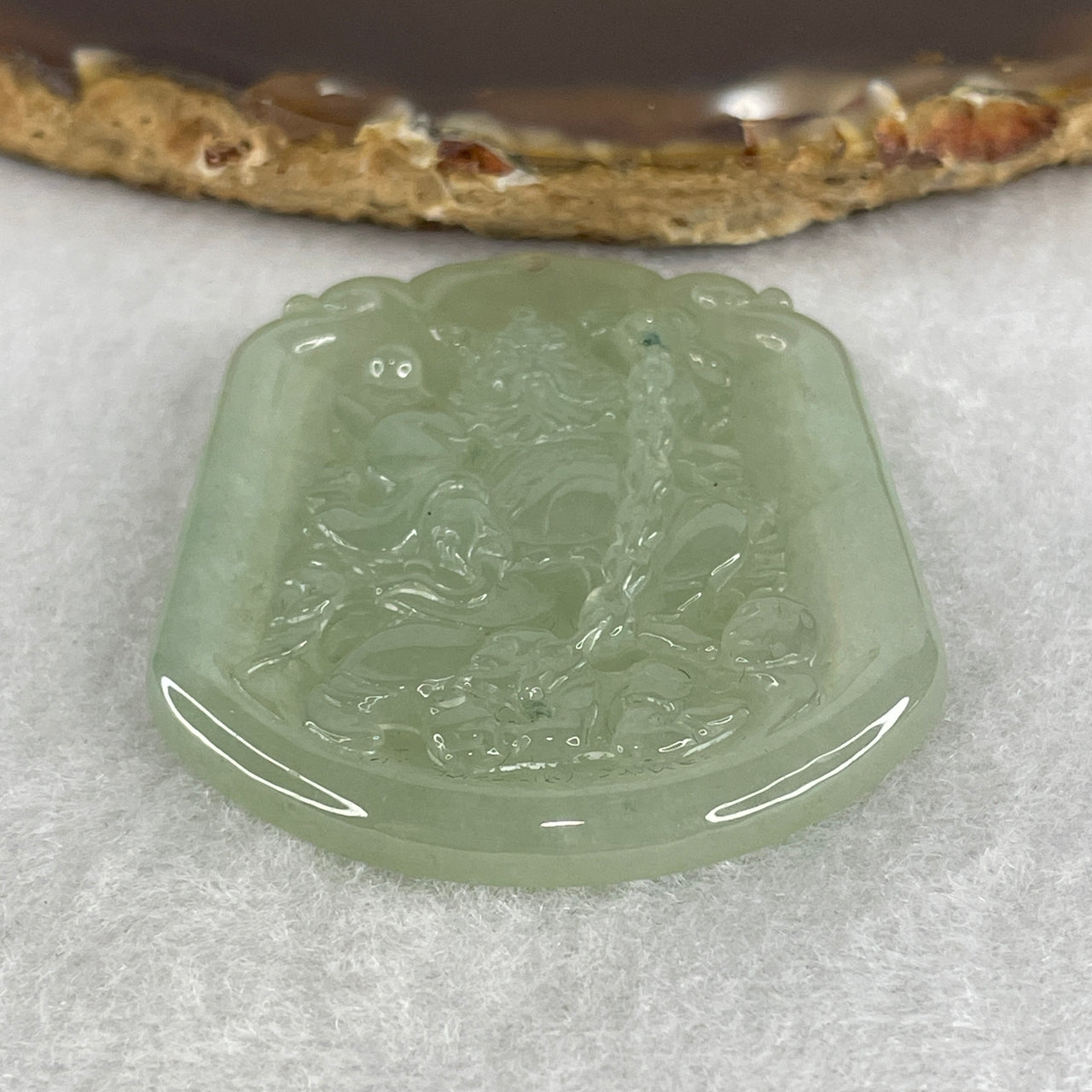 Natural Type A Icy Light Blueish Green Jadeite Zhong Kui Pendant | 23.25g Chinese Ghost Buster Protective Amulet (50.8mm)