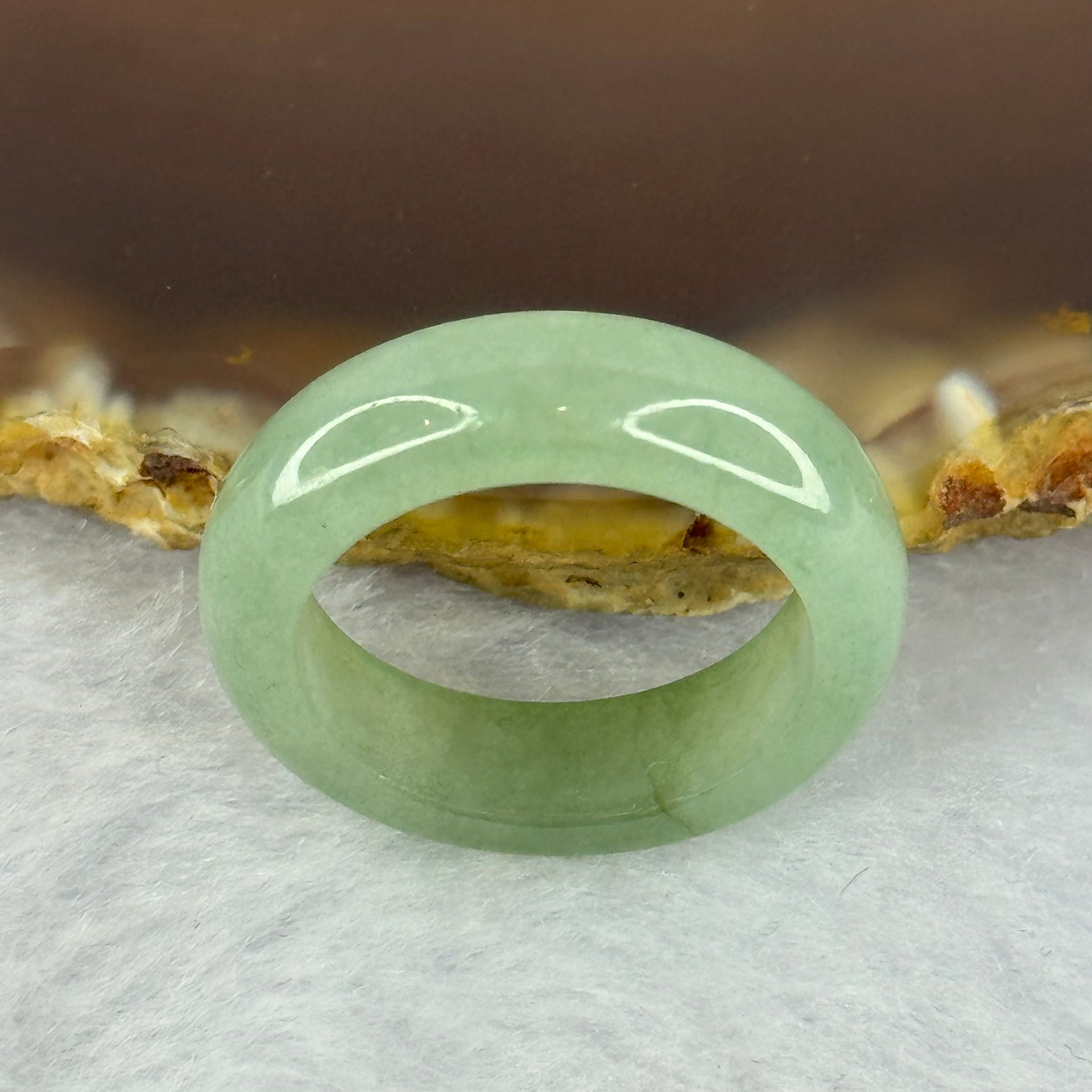 Type A Semi Icy Green Jadeite Ring 3.85g 6.1 by 3.7mm US7.25 HK16 - Huangs Jadeite and Jewelry Pte Ltd