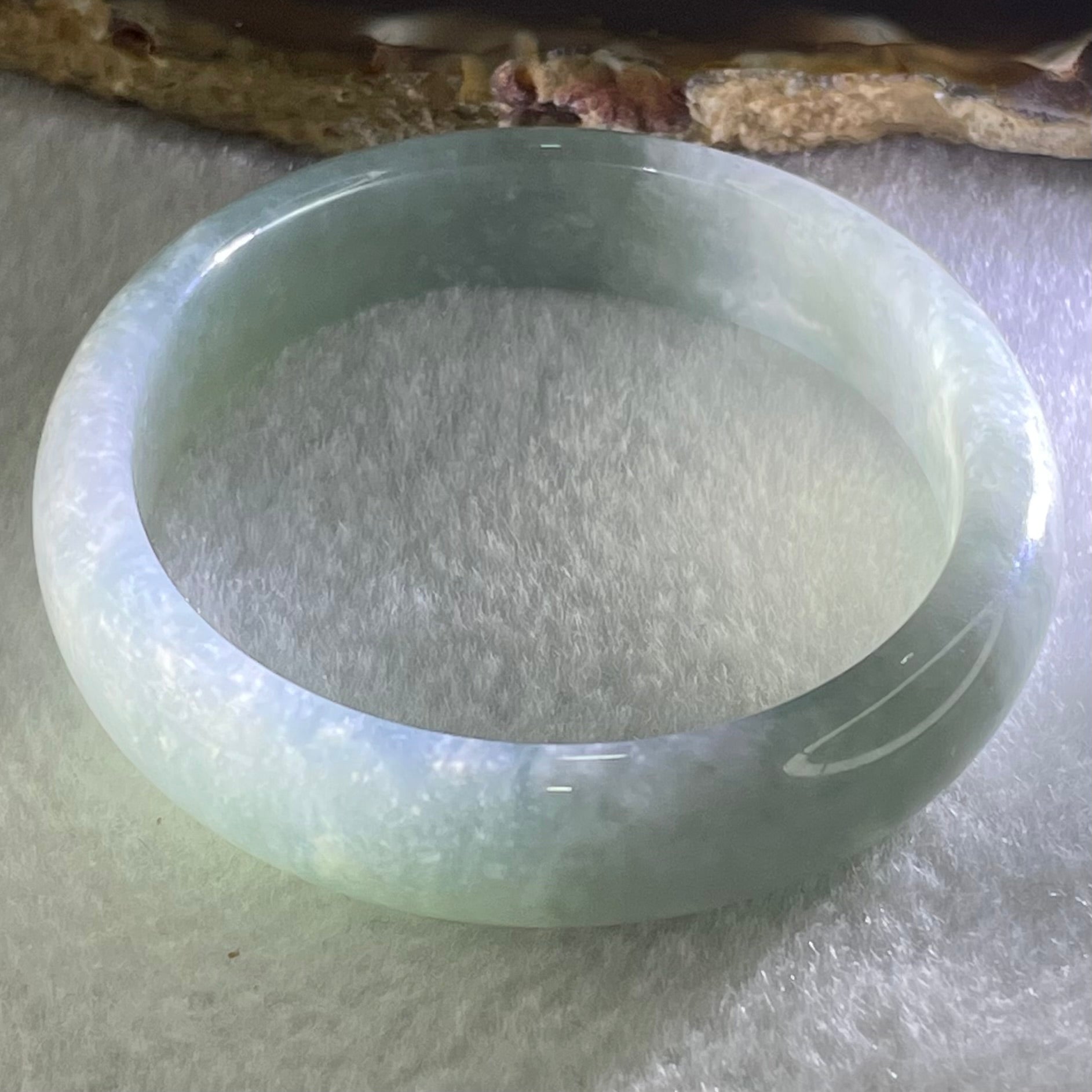 Type A Jelly Light Blueish Green Faint Lavender Jadeite Oval Bangle 36.71g Internal Diameter 54.4mm 11.8 by 6.7mm (Close to Perfect) - Huangs Jadeite and Jewelry Pte Ltd