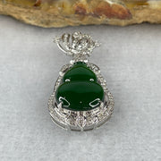 18K White Gold ICY Type A Green Omphasite Jadeite Hulu with Natural Diamonds Pendant 2.09g 27.3 by 13.8 by 6.7mm - Huangs Jadeite and Jewelry Pte Ltd