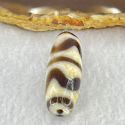 Natural Powerful Tibetan Old Oily Dark Brown White Yellow Agate Double Tiger Tooth Daluo Dzi Bead Heavenly Master (Tian Zhu) 双虎呀天诛 9.53g 36.8 by 13.1mm - Huangs Jadeite and Jewelry Pte Ltd