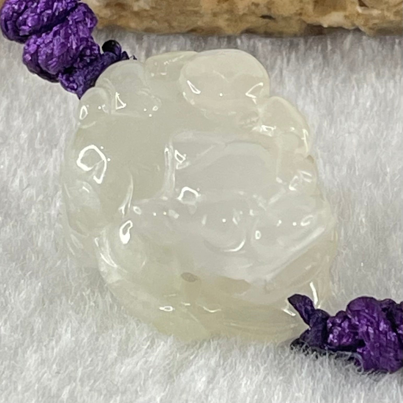 Type A Jelly Faint Lavender with Yellowish Jadeite Male Pixiu String Bracelet 6.65g 17.4 by 14.6 by 10.2mm - Huangs Jadeite and Jewelry Pte Ltd
