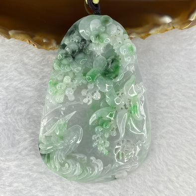 Grandmaster Certified Type A Lavender with Spicy And Dark Green Piao Hua Jadeite Crane and Flowers Pendent signifying 花开富贵 83.35g 76.5 by 51.5 by 12.2mm - Huangs Jadeite and Jewelry Pte Ltd