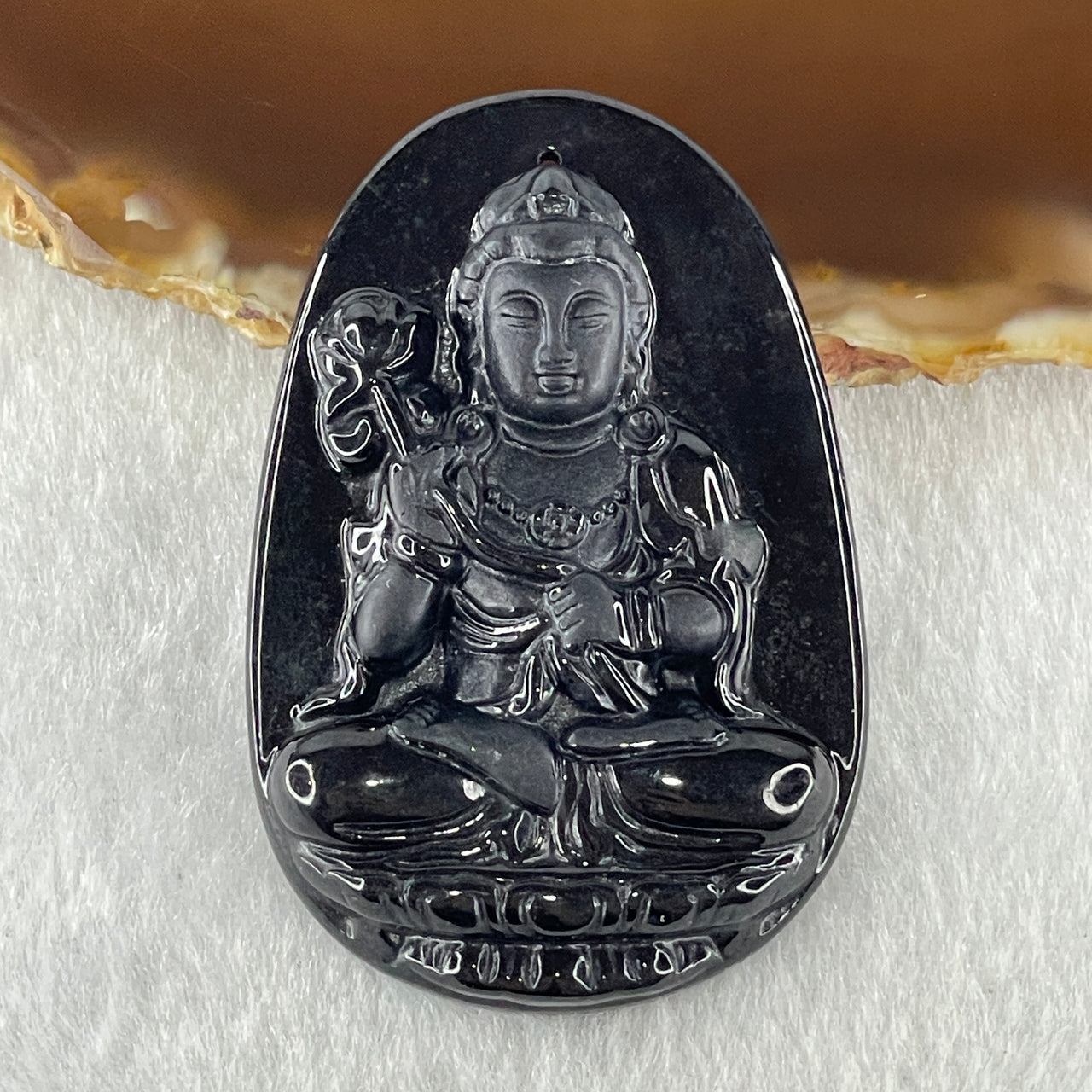 Type A Opaque to Partial Translucent Black Omphacite Jadeite Mahasthamaprapta Bodhisattva Pendant Horse Zodiac Guardian 16.73g 52.1 by 34.6 by 7.6mm - Huangs Jadeite and Jewelry Pte Ltd