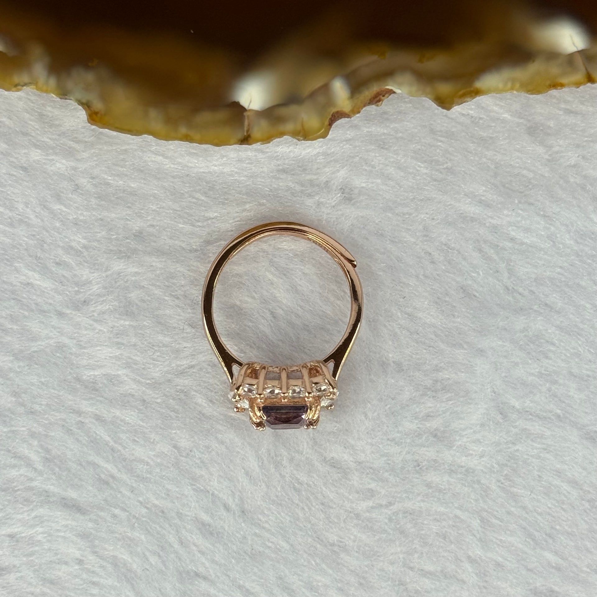Natural Fluorite in 925 Sliver Rose Gold Color Ring (Adjustable Size) 2.22g 7.1 by 7.1 by 3.7mm - Huangs Jadeite and Jewelry Pte Ltd