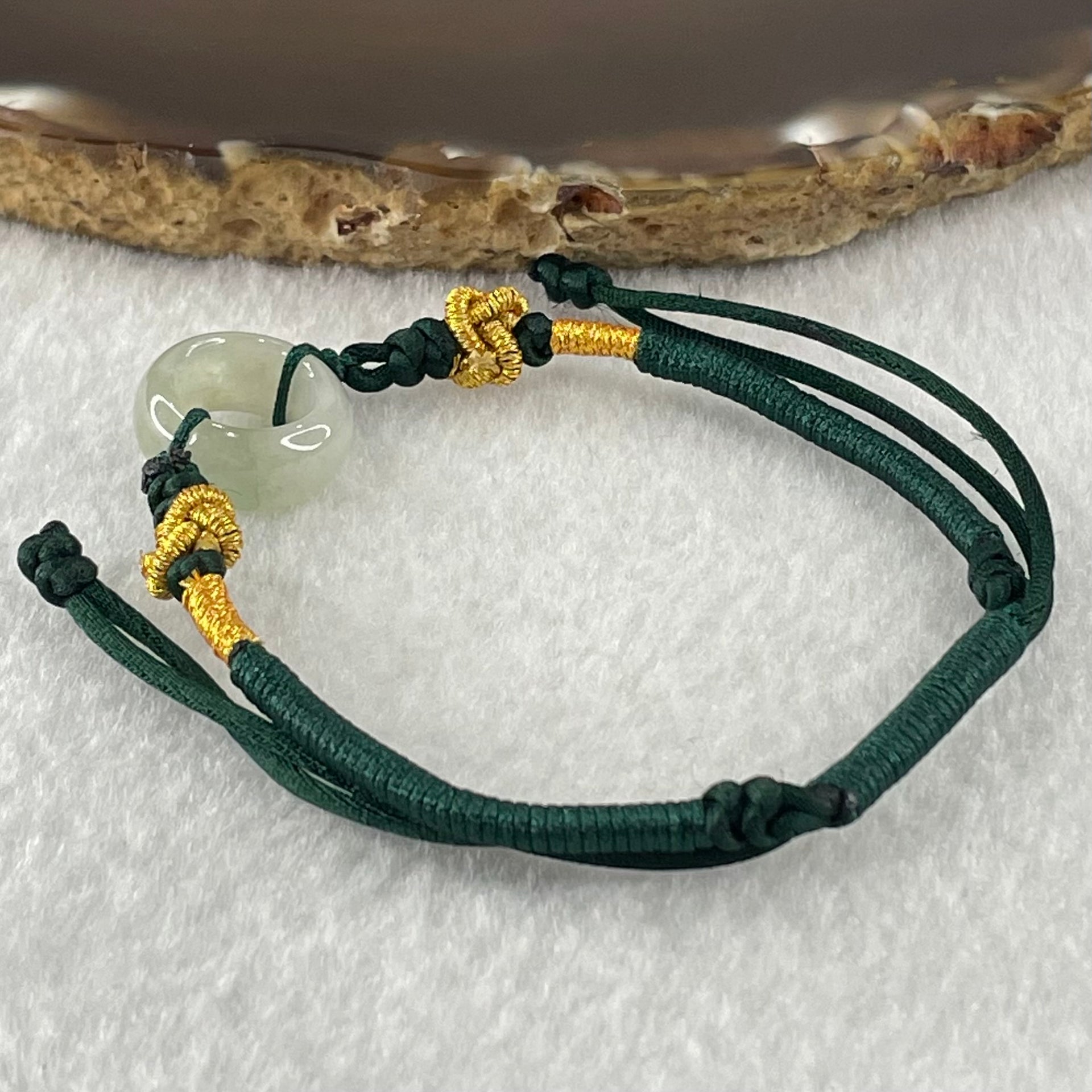 Type A Faint Green Jadeite Ping An Kou String Bracelet 2.98g 15.1 by 6.5mm - Huangs Jadeite and Jewelry Pte Ltd