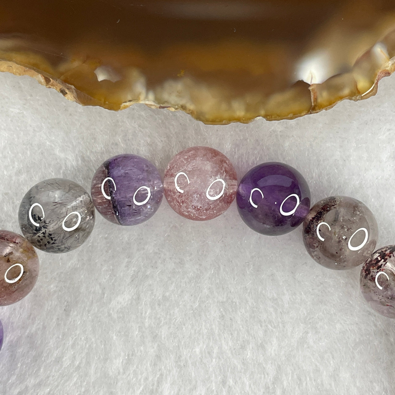Certified Above Average Grade Natural Super 7 Crystal Beads Bracelet | 9.9mm Sacred 7-Mineral Synergy Statement Power (27.18g | 17cm Wrist Sizing | 21 Beads)