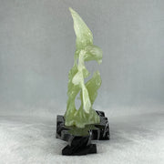 Natural Green Serpentine Twin Magpie Birds on Tree with Wooden Stand Display 453.4g 230.0 by 196.0 by 79.0mm - Huangs Jadeite and Jewelry Pte Ltd