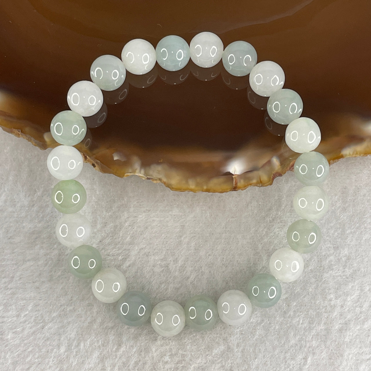 Type A Natural Jadeite Bracelet 18.51g - 7.7mm x 24 Beads - 15cm Length - Blueish Green and White Grade A Untreated Jadeite Jewelry