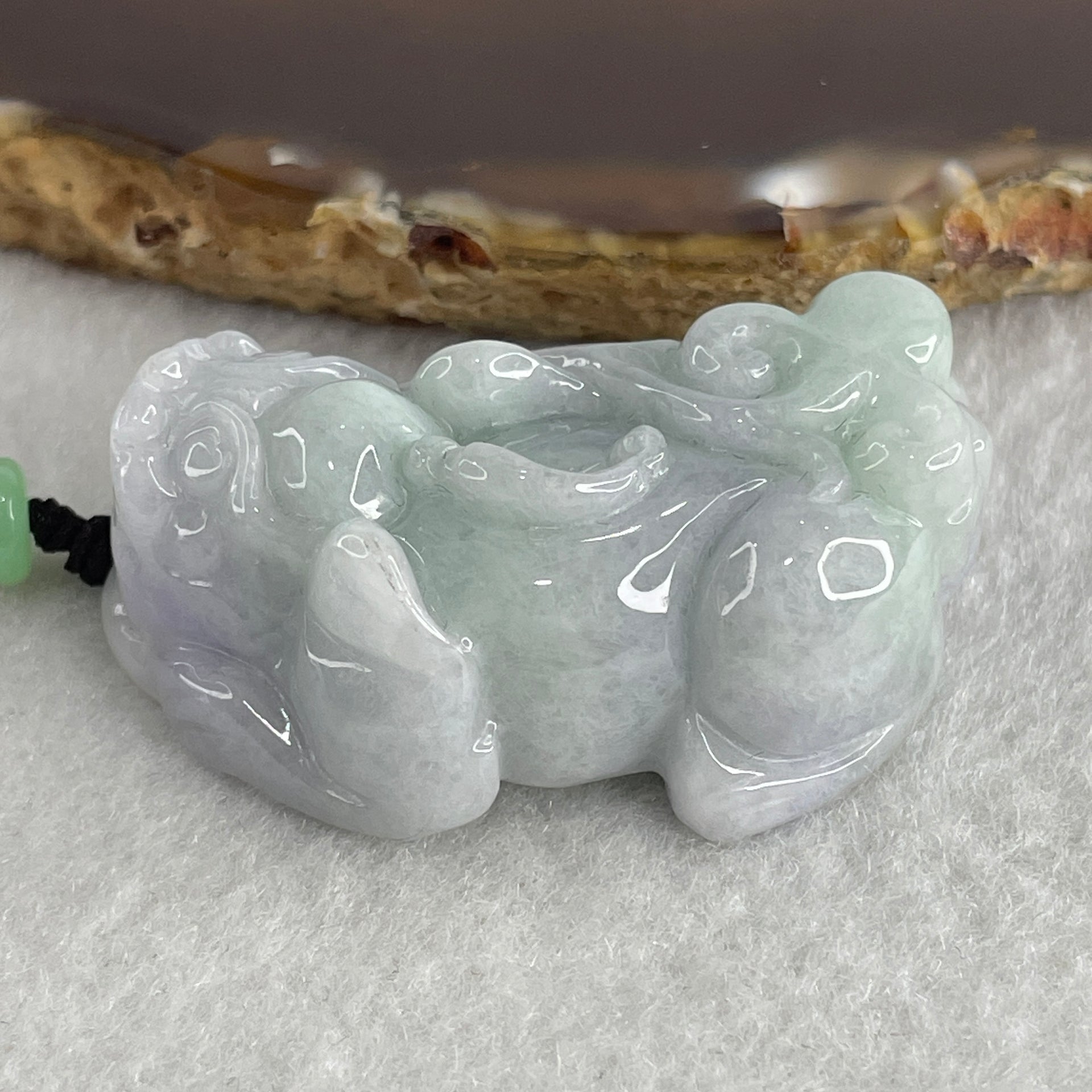 Natural Type A Light Lavender with Green Piao Hua Jadeite Pixiu Pendant 37.40g 42.3 by 25.0 by 16.0mm - Huangs Jadeite and Jewelry Pte Ltd
