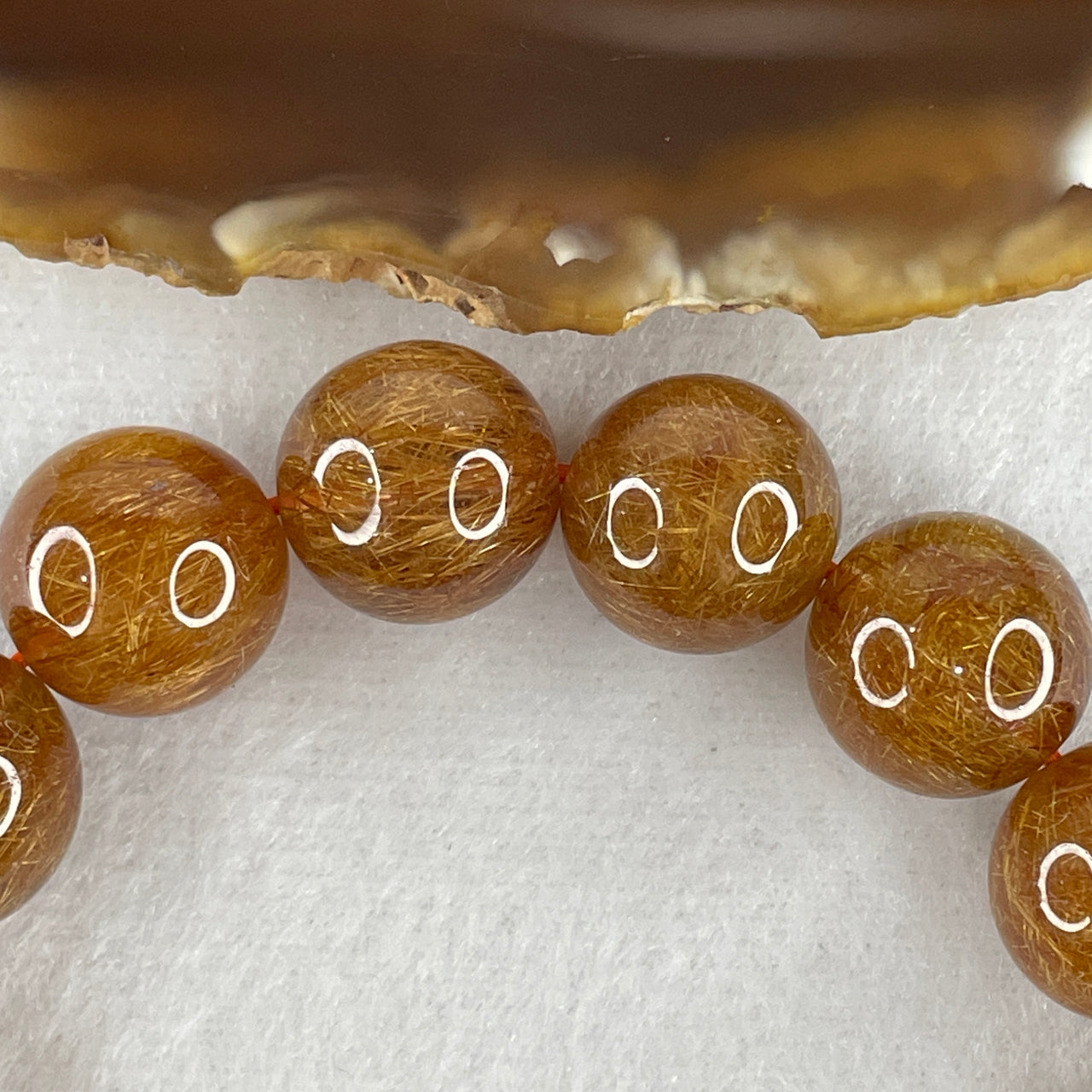 Good Grade Natural Reddish Copper Rutilated Quartz Beads Bracelet 63.14g 17cm 14.9mm 15 Beads