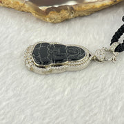 Type A Translucent Black Omphasite Jadeite Guan Yin 24.8 by 15.3 by 1.8mm Pendant in S925 Sliver Pendant 11.89g - Huangs Jadeite and Jewelry Pte Ltd