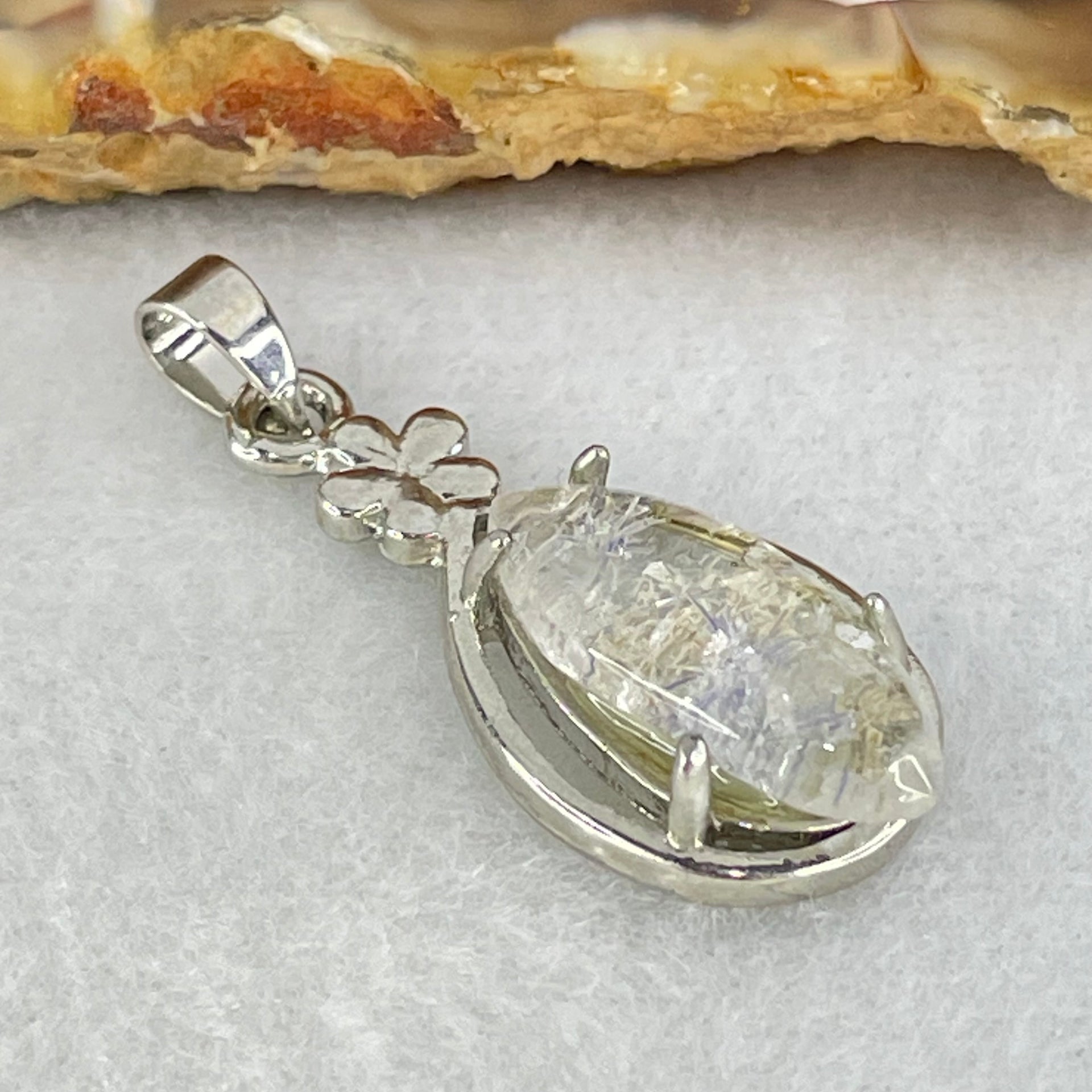 Good Grade Rare Natural Blue Dumortierite Rutilated Quartz in S925 Pendant 2.96g 18.2 by 8.2 by 3.5mm - Huangs Jadeite and Jewelry Pte Ltd