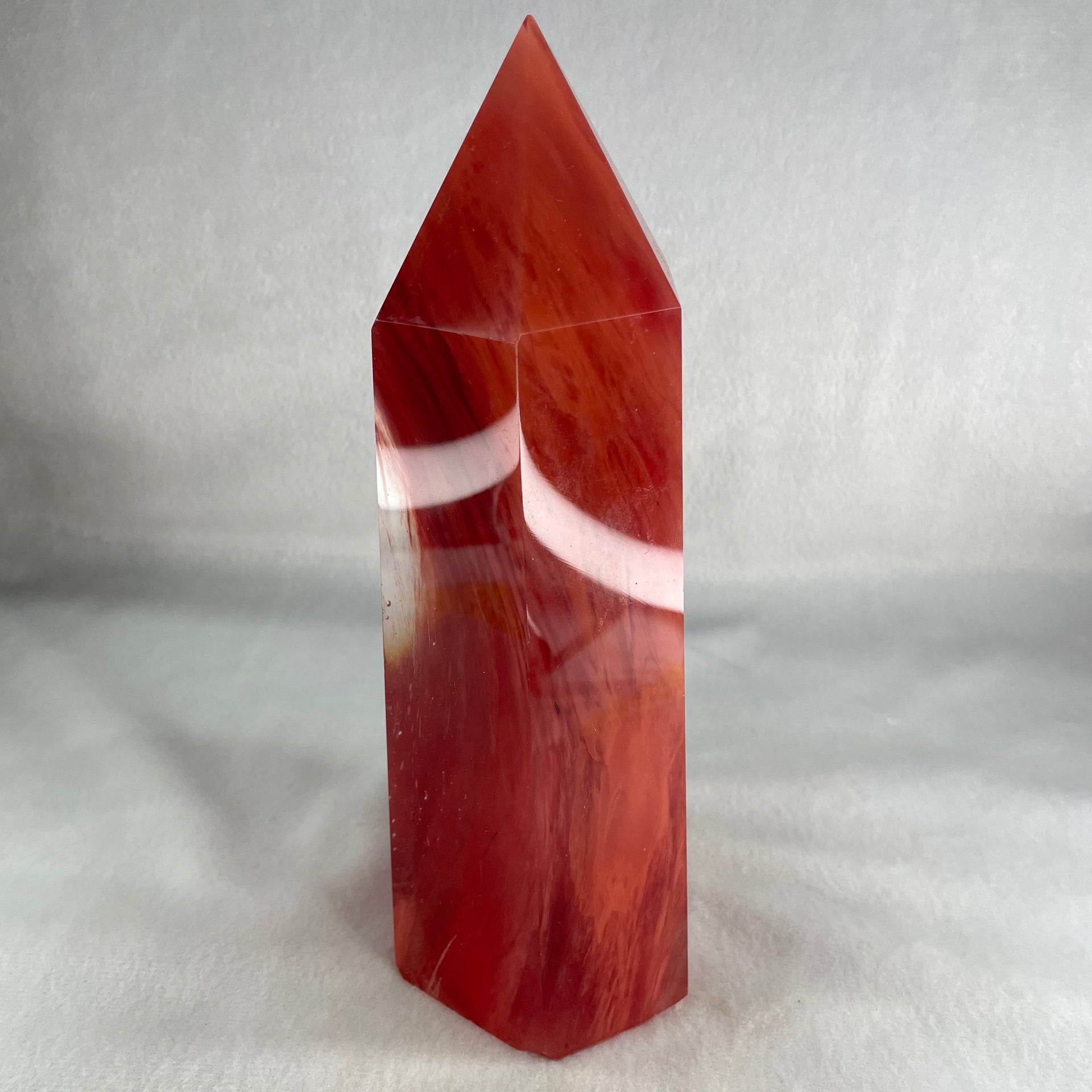 Cherry Quartz Tower with Wooden Stand Display 1440.9g 84.9 by 68.0 by 205.0mm - Huangs Jadeite and Jewelry Pte Ltd