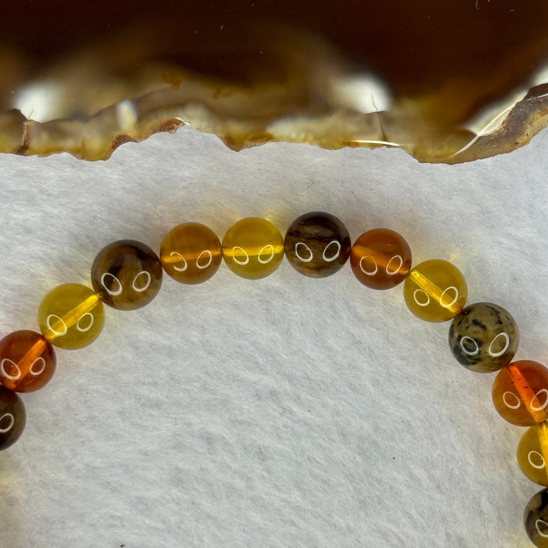 Natural Mixed Color Amber Beads Bracelet 天然琥珀手链 4.58g 15cm 7.0mm 26 Beads - Huangs Jadeite and Jewelry Pte Ltd