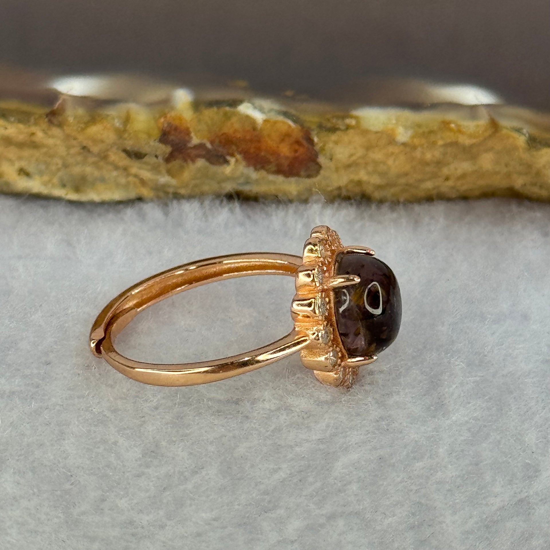 Good Grade Natural Auralite 23 in S925 Silver Rose Gold Color Ring (Adjustable Ring) 2.05g 8.0 by 4.5mm - Huangs Jadeite and Jewelry Pte Ltd