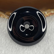 Type A Opaque Black Omphacite Jadeite Ping An Kou Donut Pendant 28.69g 38.0 by 9.4mm - Huangs Jadeite and Jewelry Pte Ltd