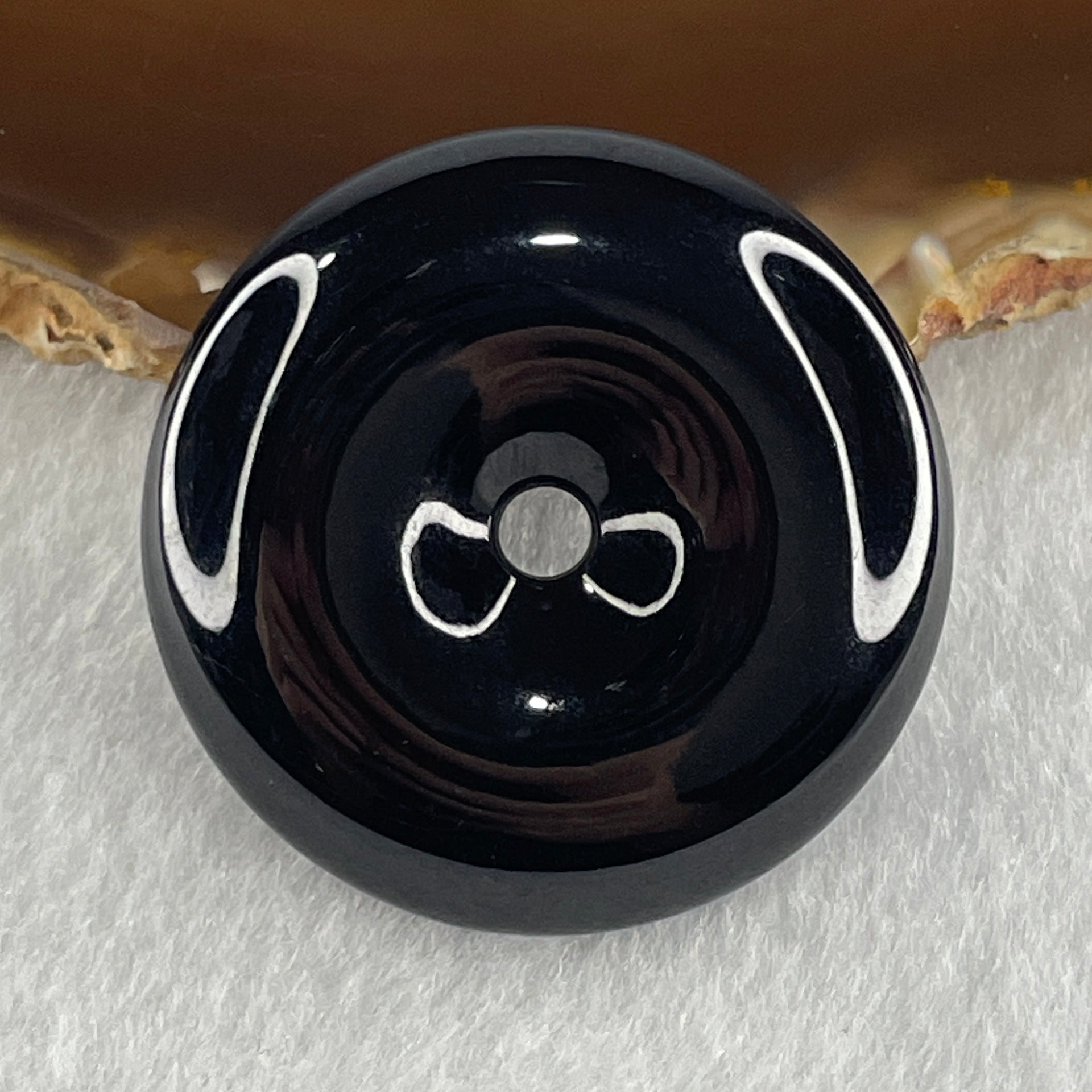 Type A Opaque Black Omphacite Jadeite Ping An Kou Donut Pendant 28.69g 38.0 by 9.4mm - Huangs Jadeite and Jewelry Pte Ltd