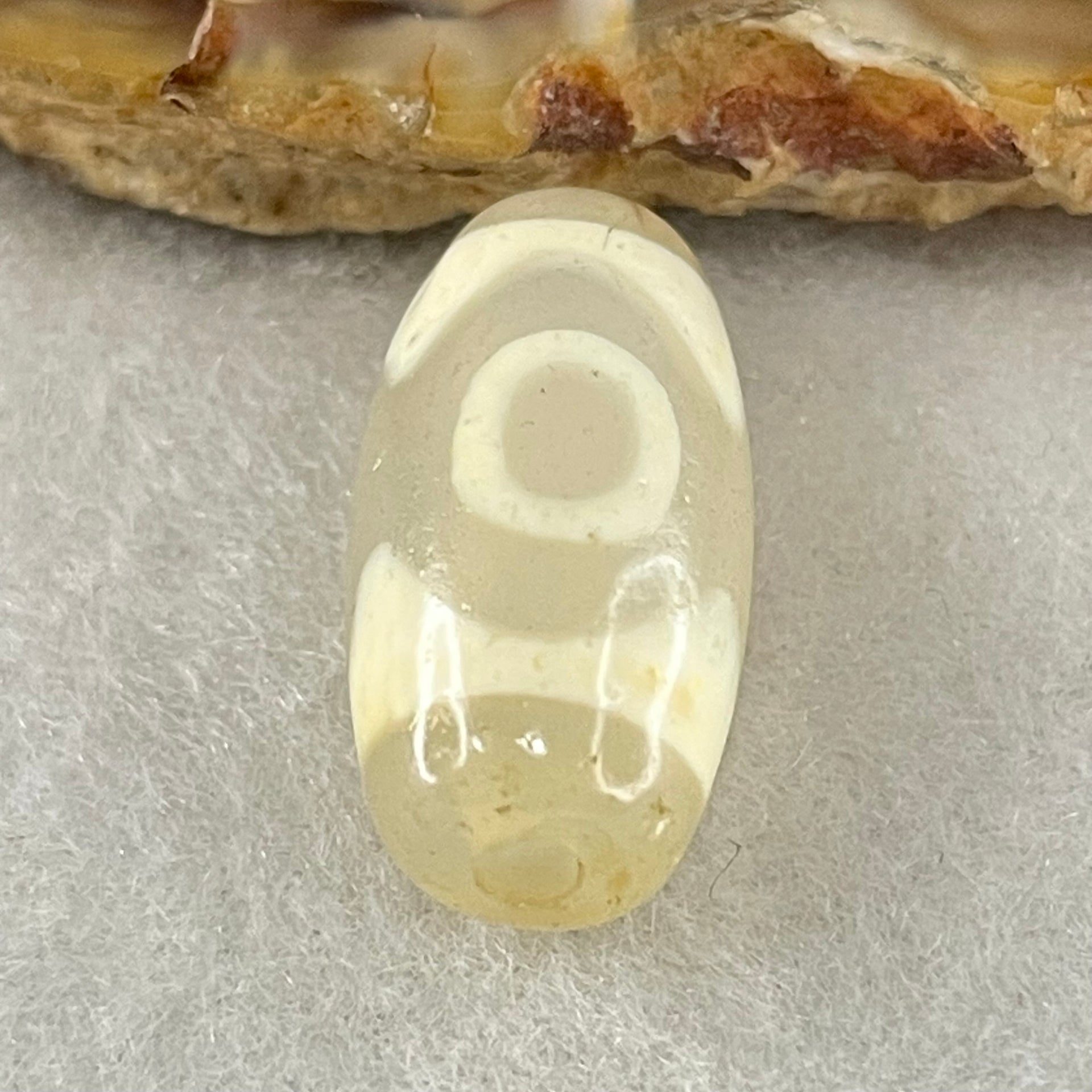 Natural Powerful Tibetan Old Oily Agate 3 Eyes Dzi Bead Heavenly Master (Tian Zhu) 三眼天诛 2.90g 19.8 by 10.2mm - Huangs Jadeite and Jewelry Pte Ltd