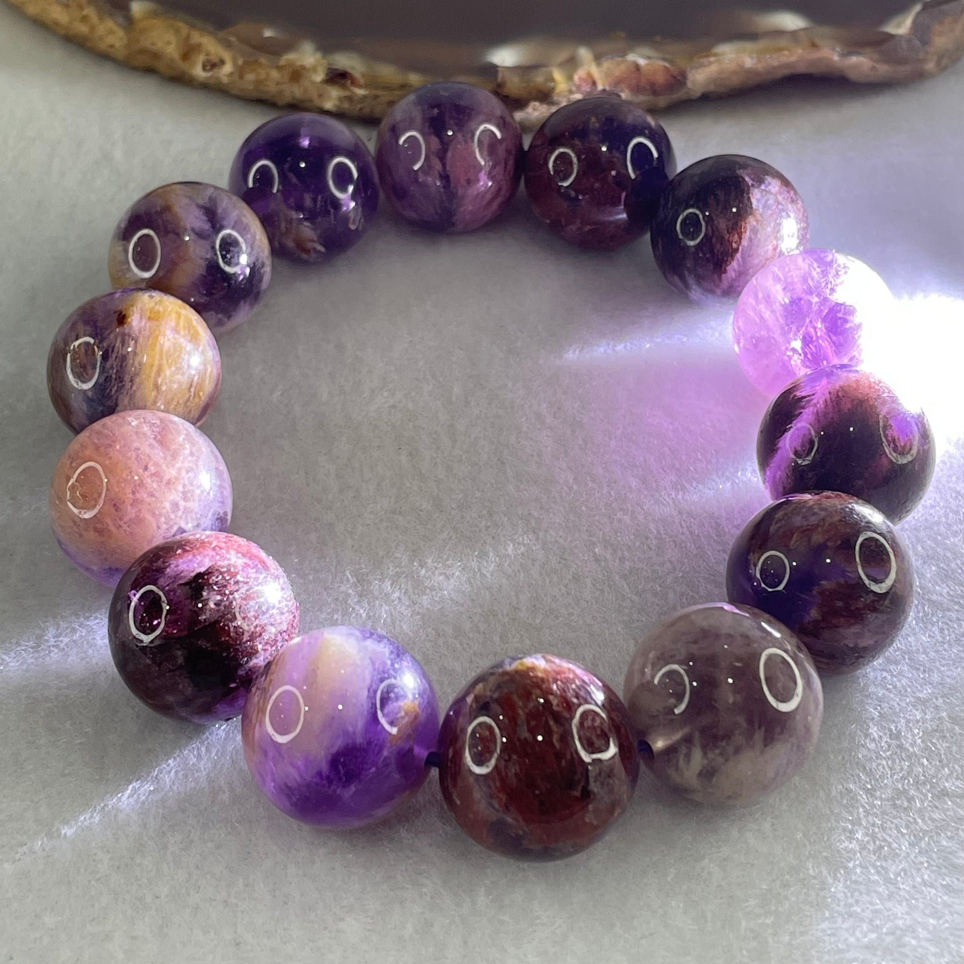 Above Average Grade Natural Amethyst Phantom Quartz Beads Bracelet 天然紫幽灵水晶手链 82.33g 17.5cm 16.4mm 14 Beads - Huangs Jadeite and Jewelry Pte Ltd