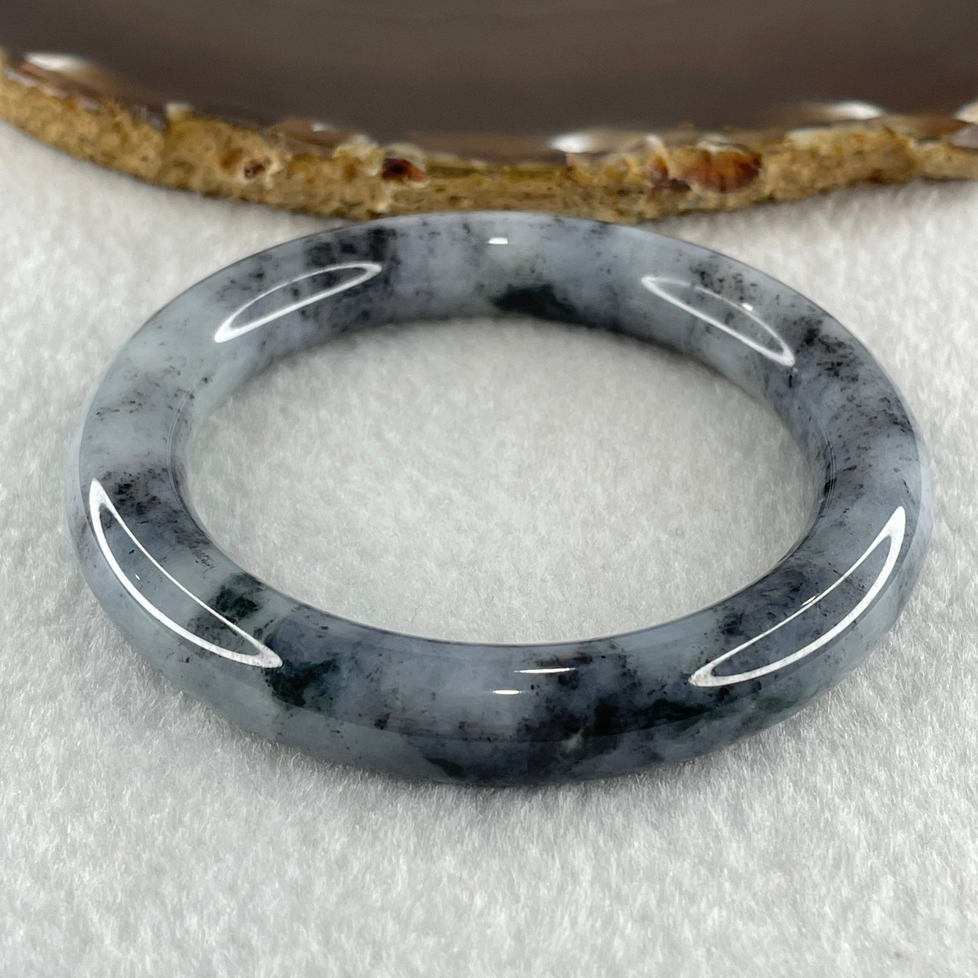 Type A Natural Wuji Grey with Lavender and Spicy Green Spots Jadeite Bangle 59.29g Internal Diameter 54.5mm 10.6 by 10.8mm (Perfect) - Huangs Jadeite and Jewelry Pte Ltd