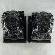 Black Pair of Fu Gou with Wooden Stand Display 5,365.5g Each about 110.0 by 15.0 by 230.0mm - Huangs Jadeite and Jewelry Pte Ltd