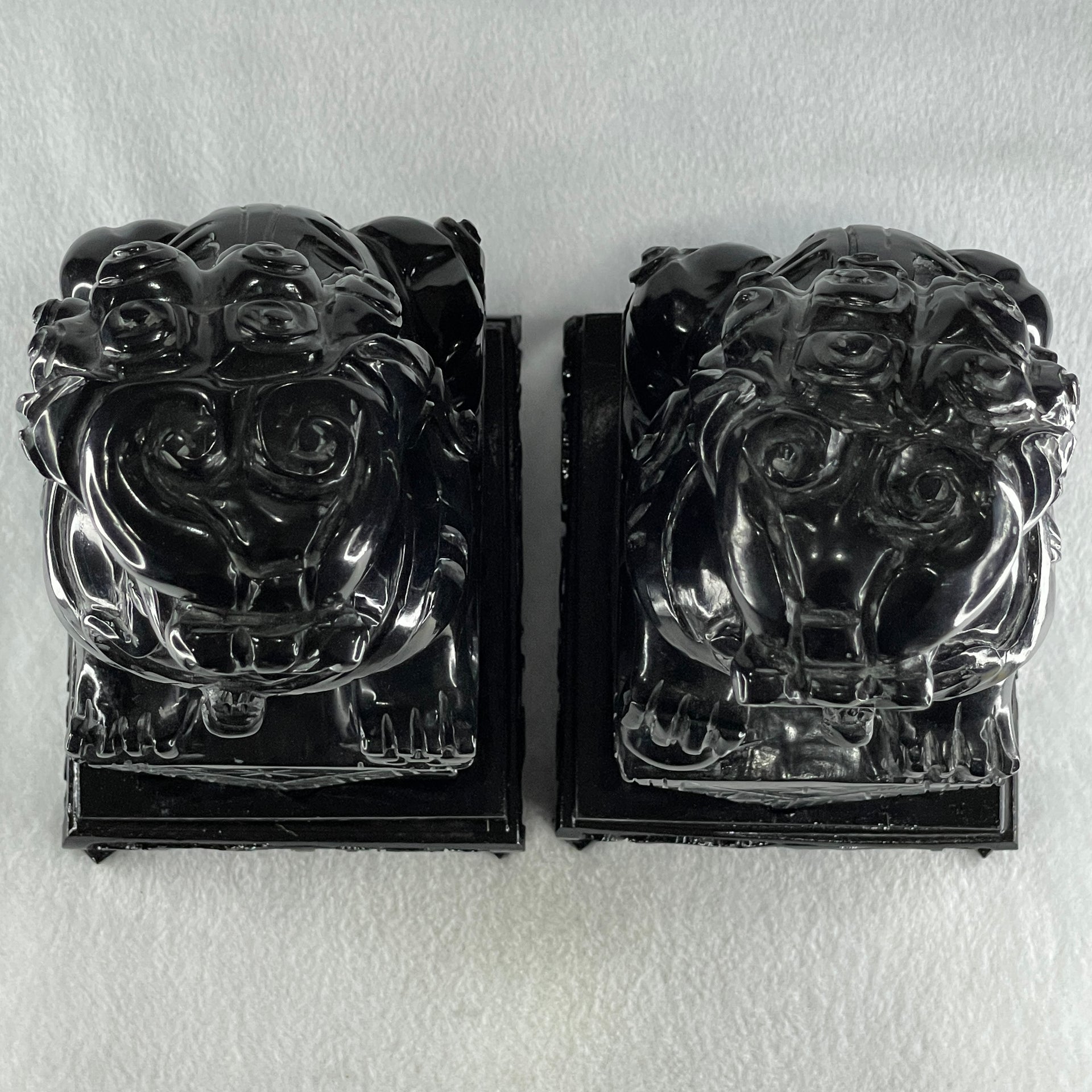Black Pair of Fu Gou with Wooden Stand Display 5,365.5g Each about 110.0 by 15.0 by 230.0mm - Huangs Jadeite and Jewelry Pte Ltd