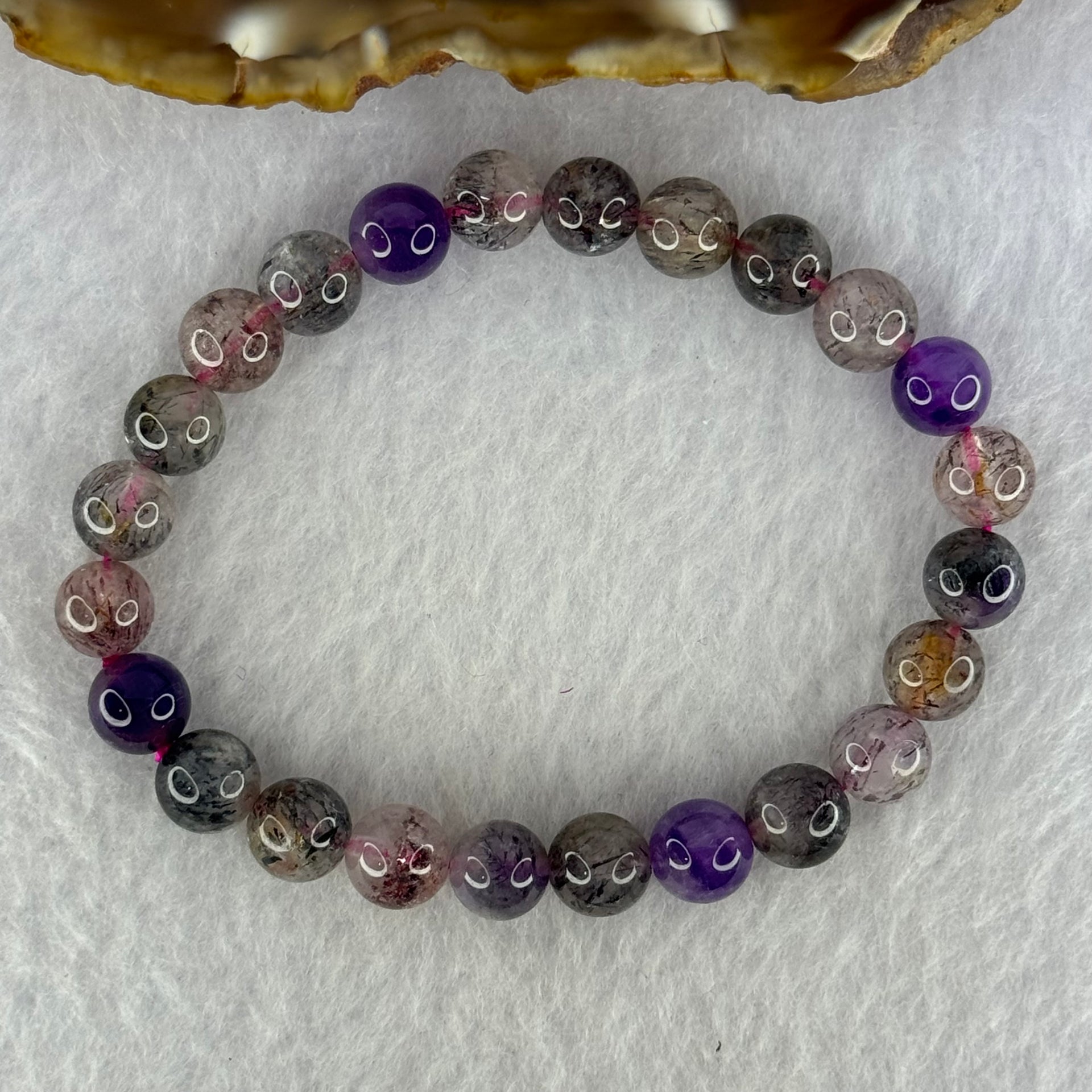 Natural Super 7 Beads Bracelet 15.09g 15cm 7.9mm 25 Beads - Huangs Jadeite and Jewelry Pte Ltd