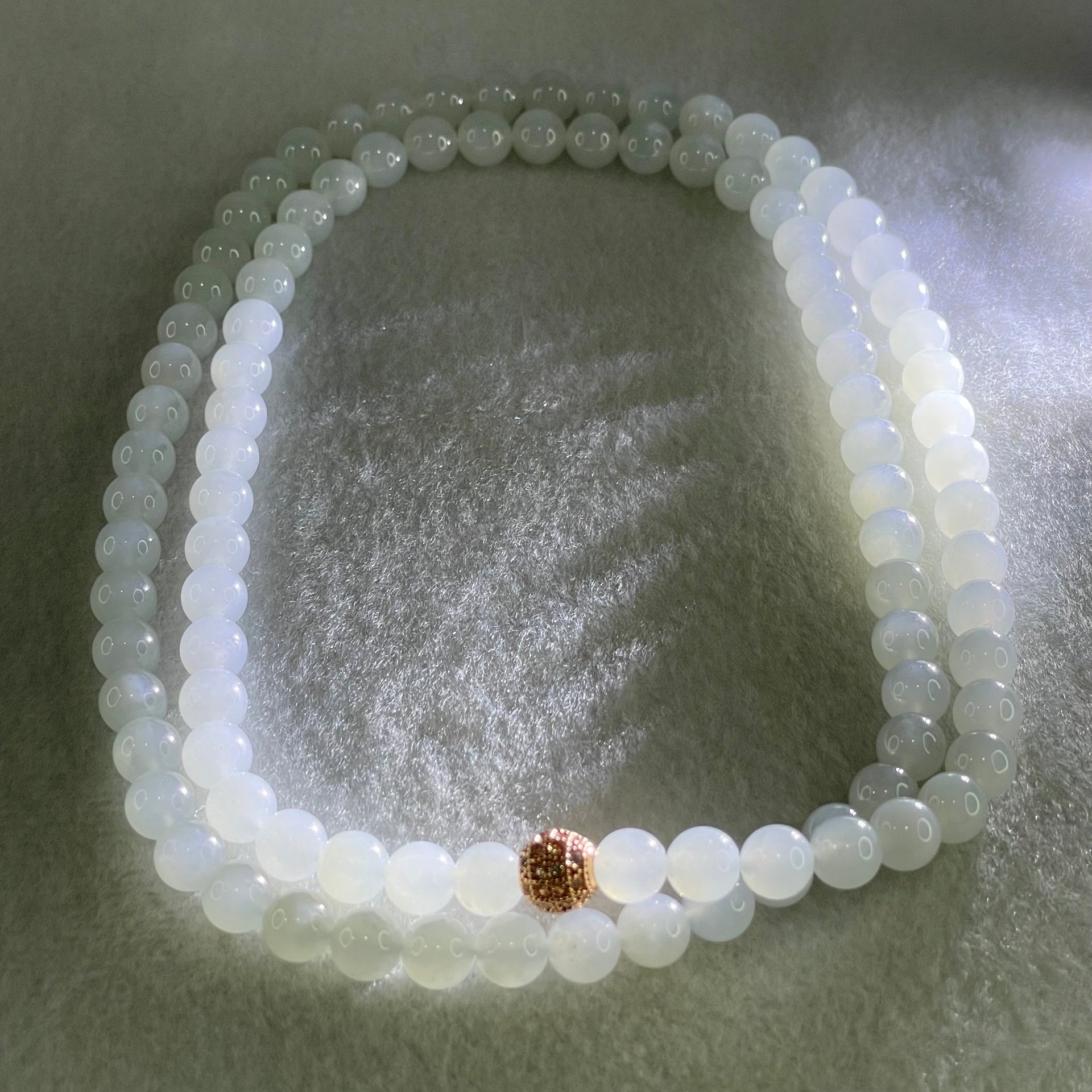 Type A White to Faint Blue Jadeite Beads Necklace 60.66g 66cm 7.0mm 98 Beads - Huangs Jadeite and Jewelry Pte Ltd