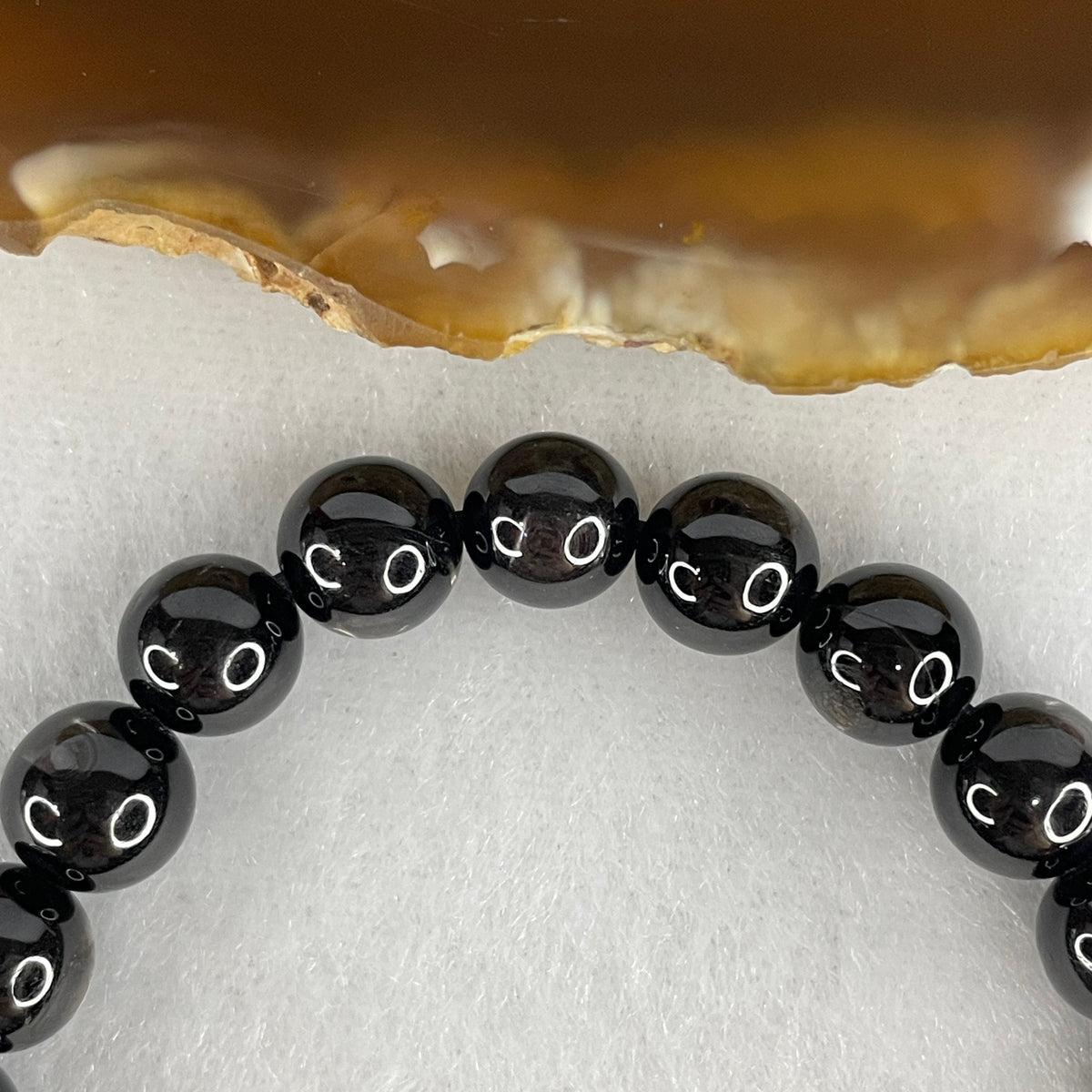 Certified Good Grade Natural Black Hypersthene Enstatite Beads Bracelet | 15.5cm Strand of 24 Matched 7.8mm Beads (19.04g | Metallic Silver Schiller Sheen | "Velvet Labradorite" Shielding & Laser Focus)