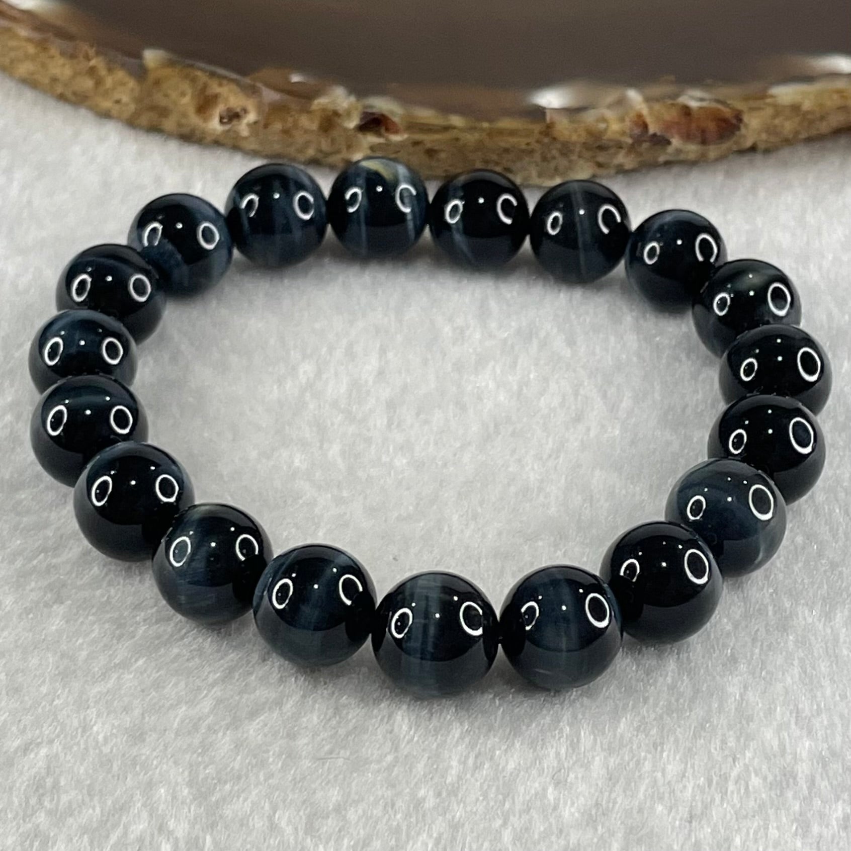 Natural Blue Tiger Eye Quartz Beads Bracelet 29.81g 17cm 10.6mm 19 Beads - Huangs Jadeite and Jewelry Pte Ltd